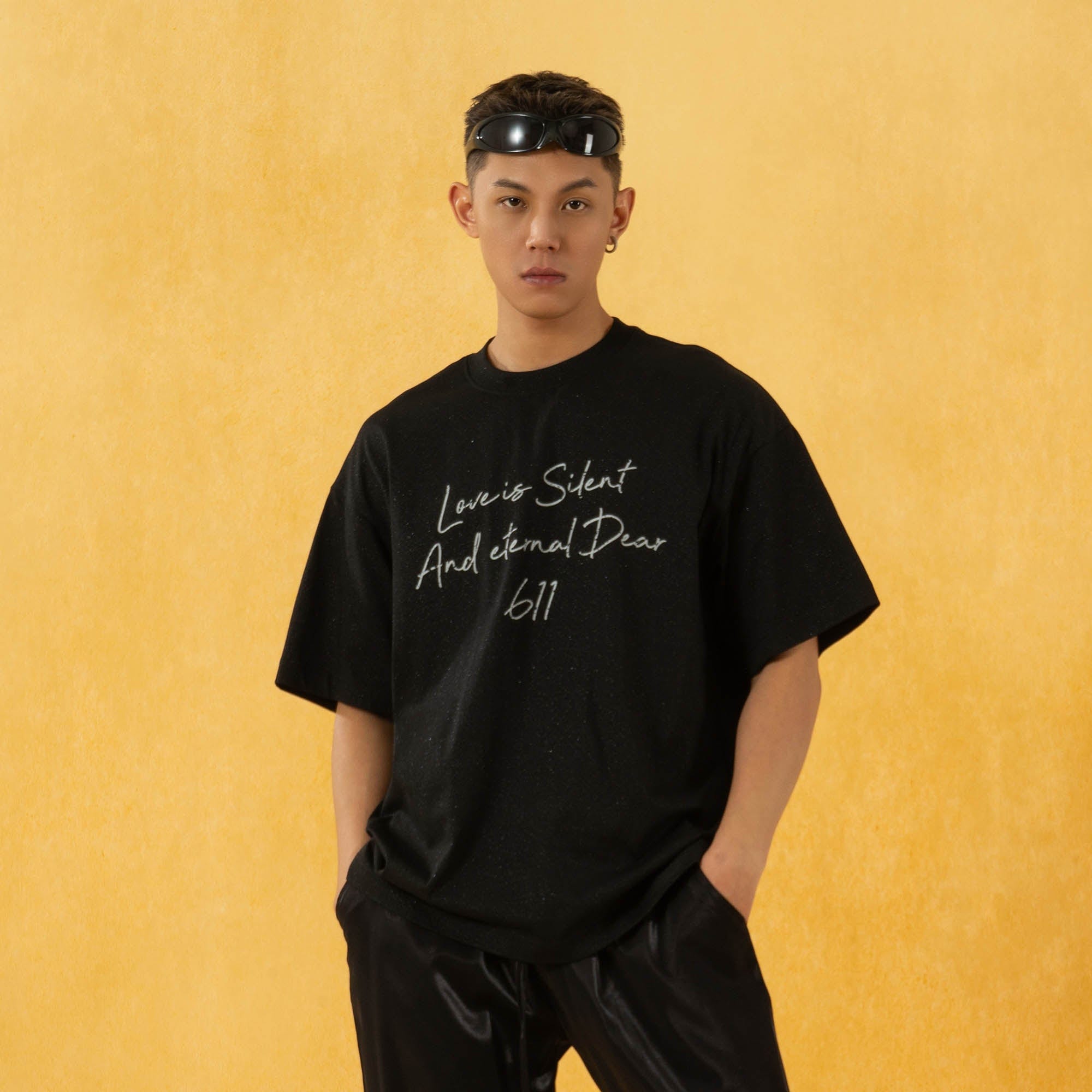 CLP Essential Slogan Glitter T-Shirt-T Shirt-S-Gray-Free Shipping Leatheretro