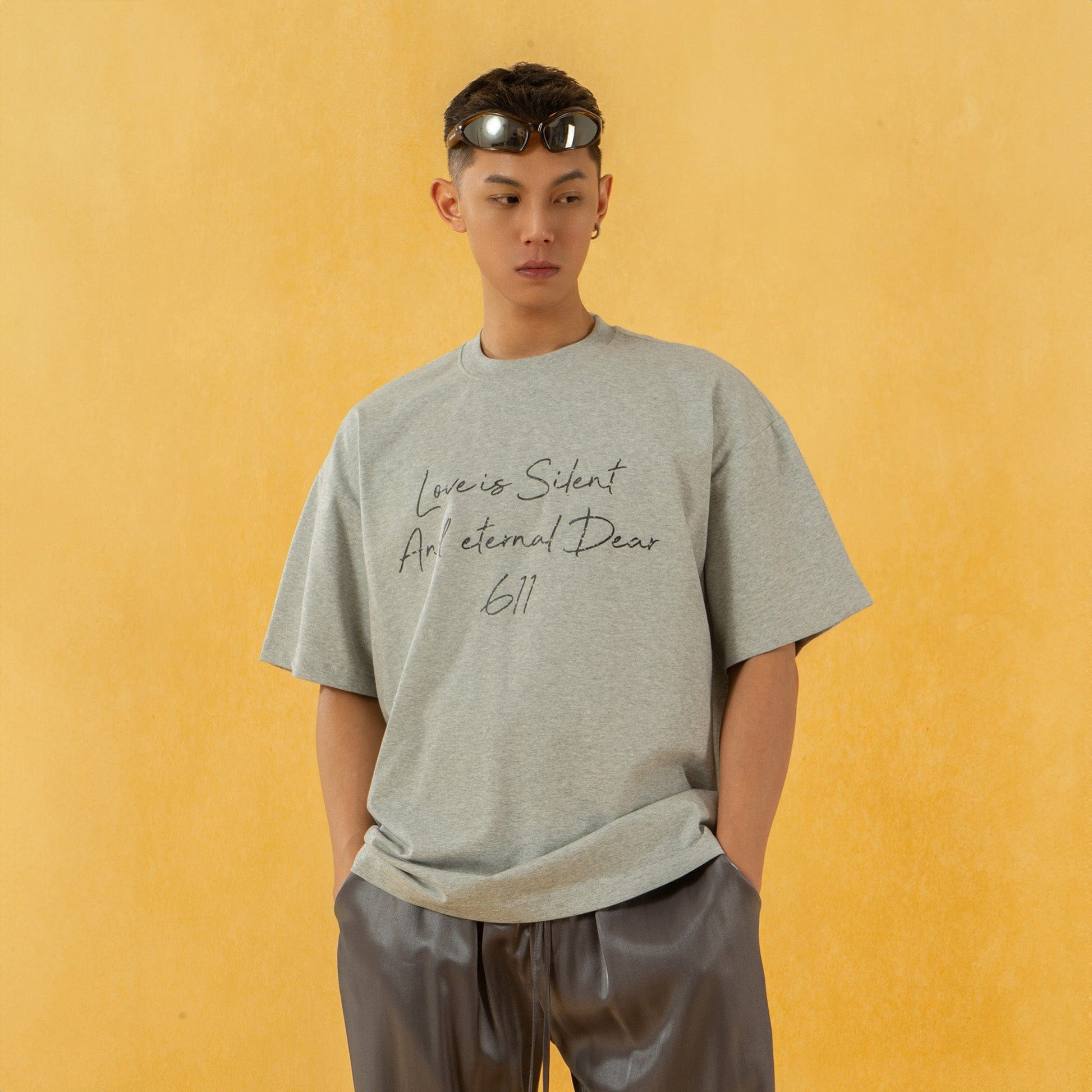 CLP Essential Slogan Glitter T-Shirt-T Shirt-S-Gray-Free Shipping Leatheretro