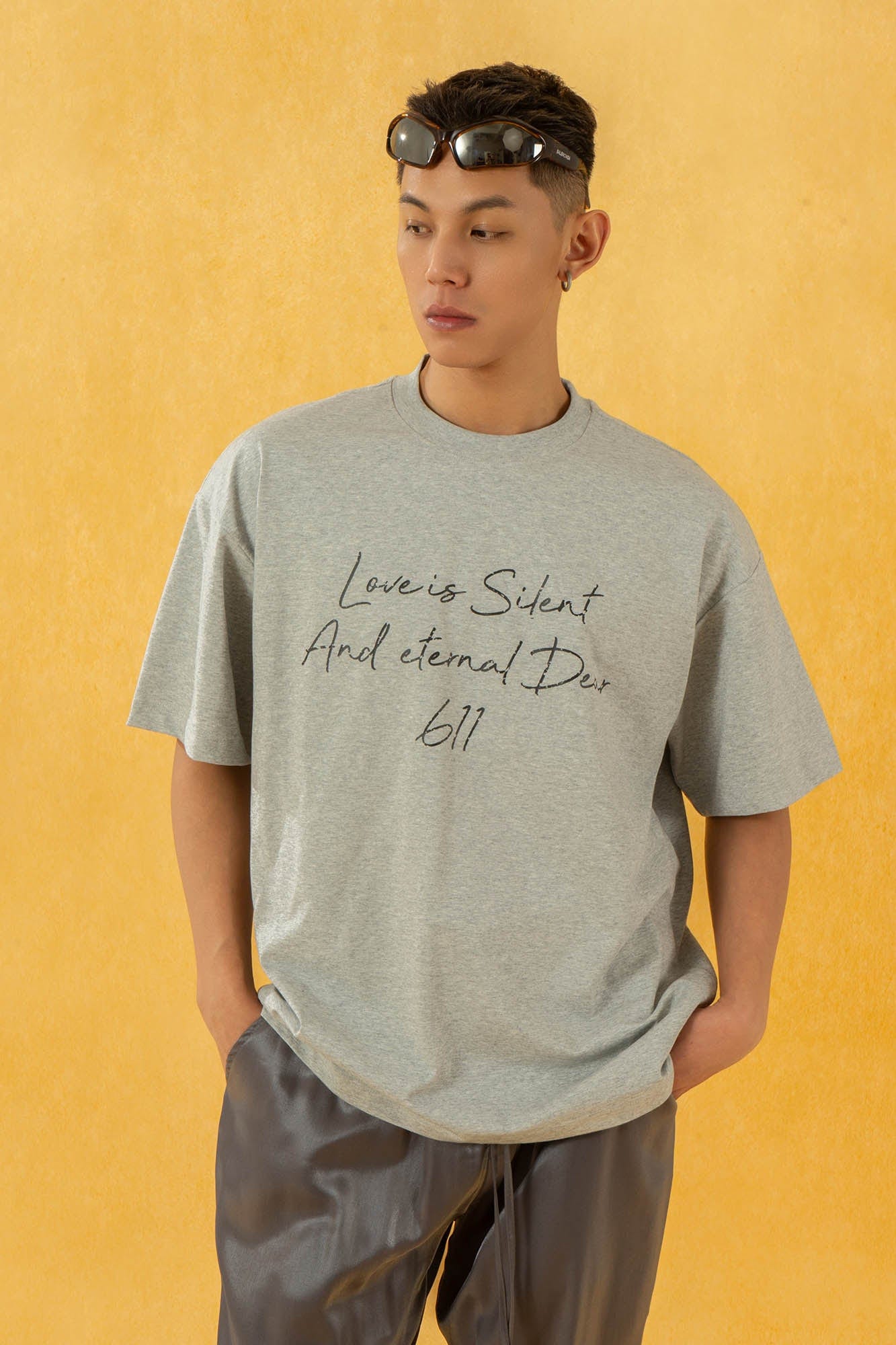 CLP Essential Slogan Glitter T-Shirt-T Shirt-S-Gray-Free Shipping Leatheretro