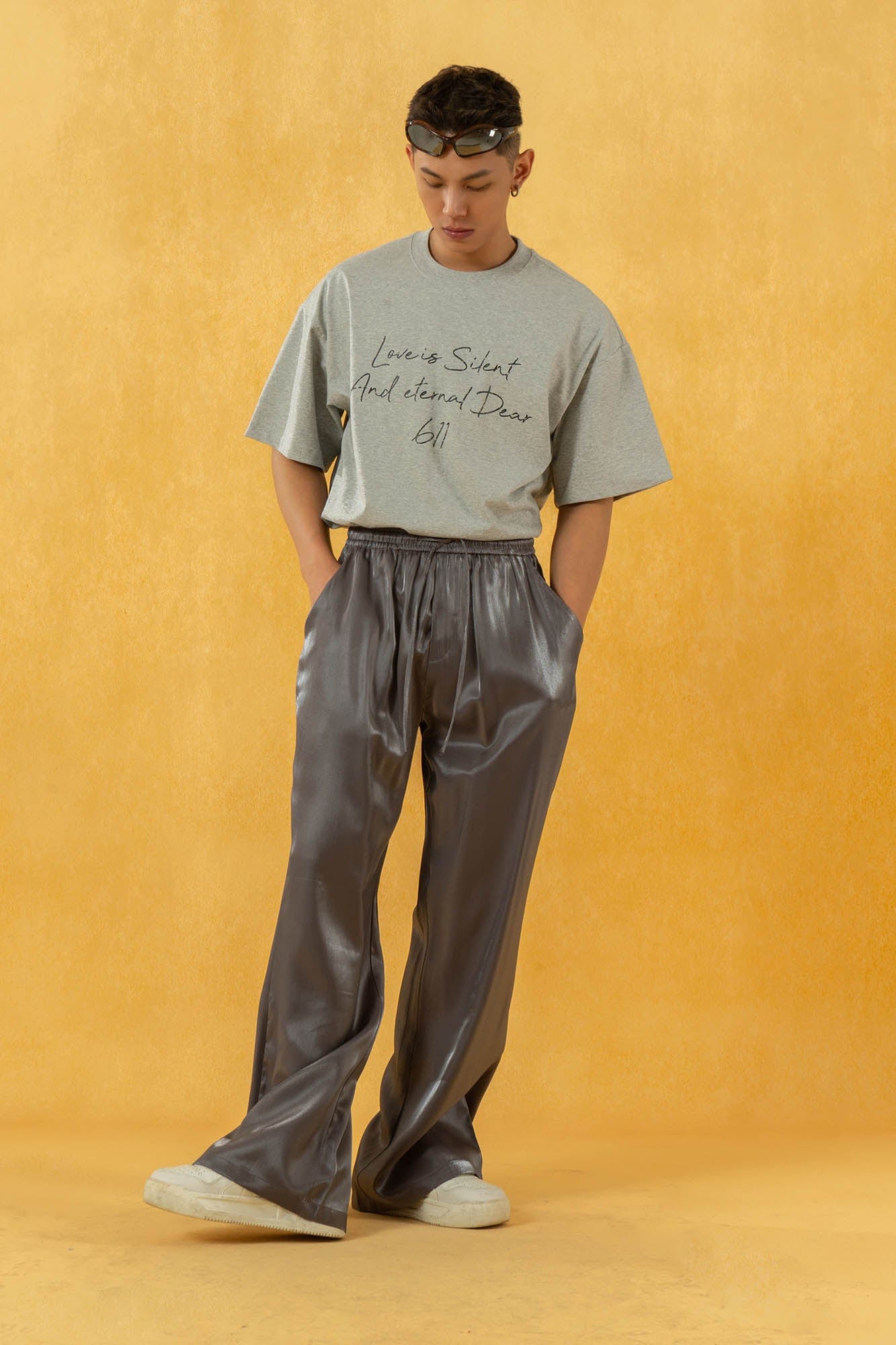 CLP Essential Slogan Glitter T-Shirt-T Shirt-S-Gray-Free Shipping Leatheretro