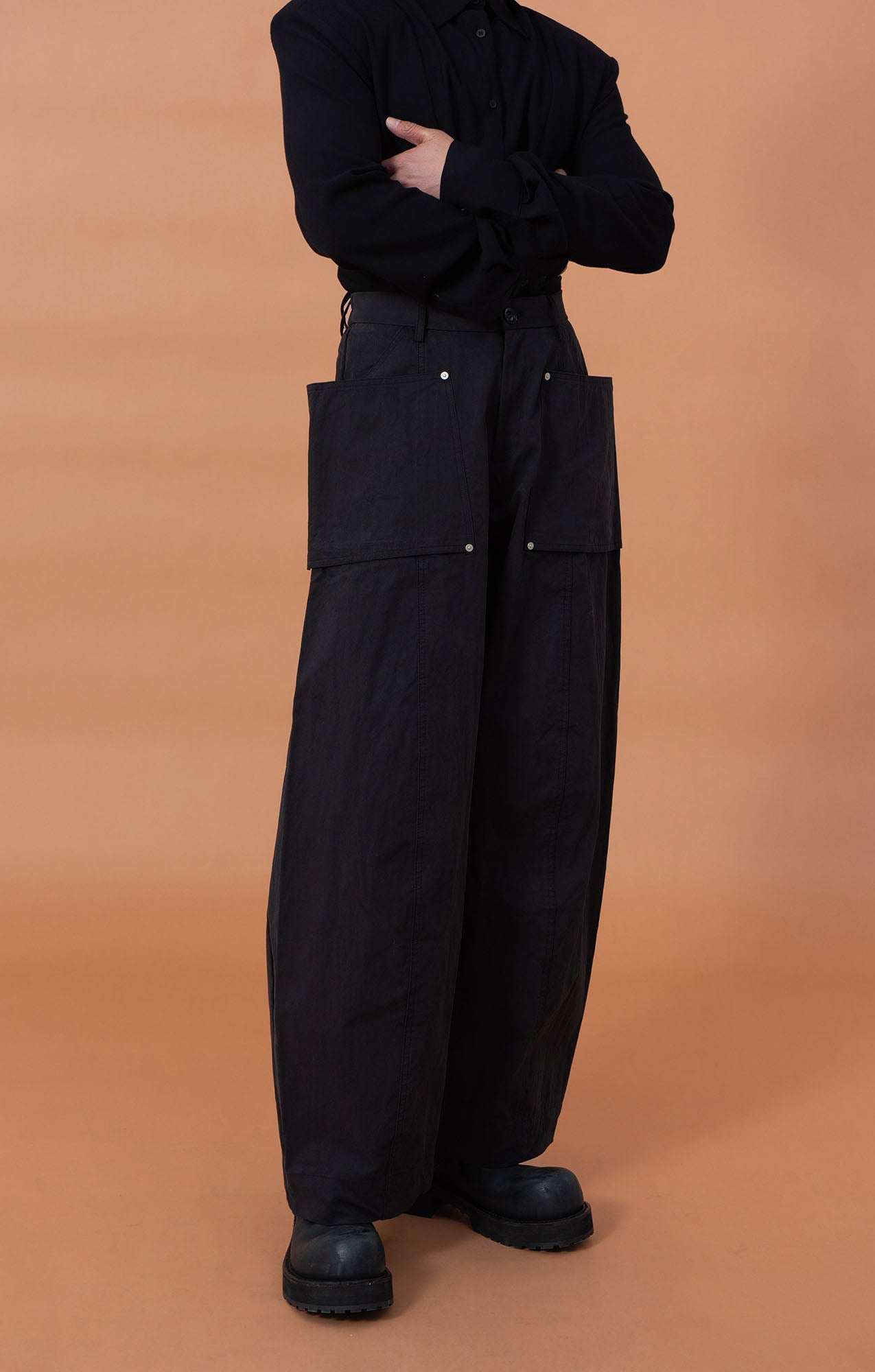 CLP Utility Big-Pocket Barrel Pants-Pants-M-Black-Free Shipping Leatheretro