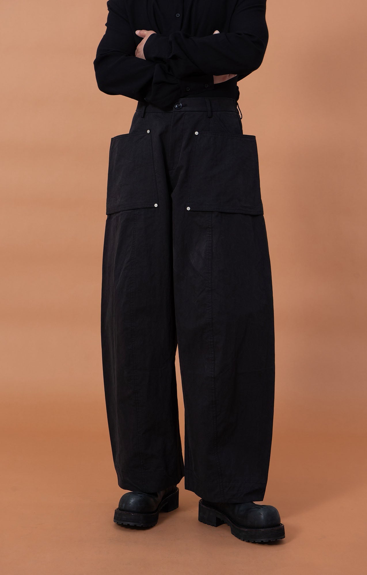 CLP Utility Big-Pocket Barrel Pants-Pants-M-Black-Free Shipping Leatheretro