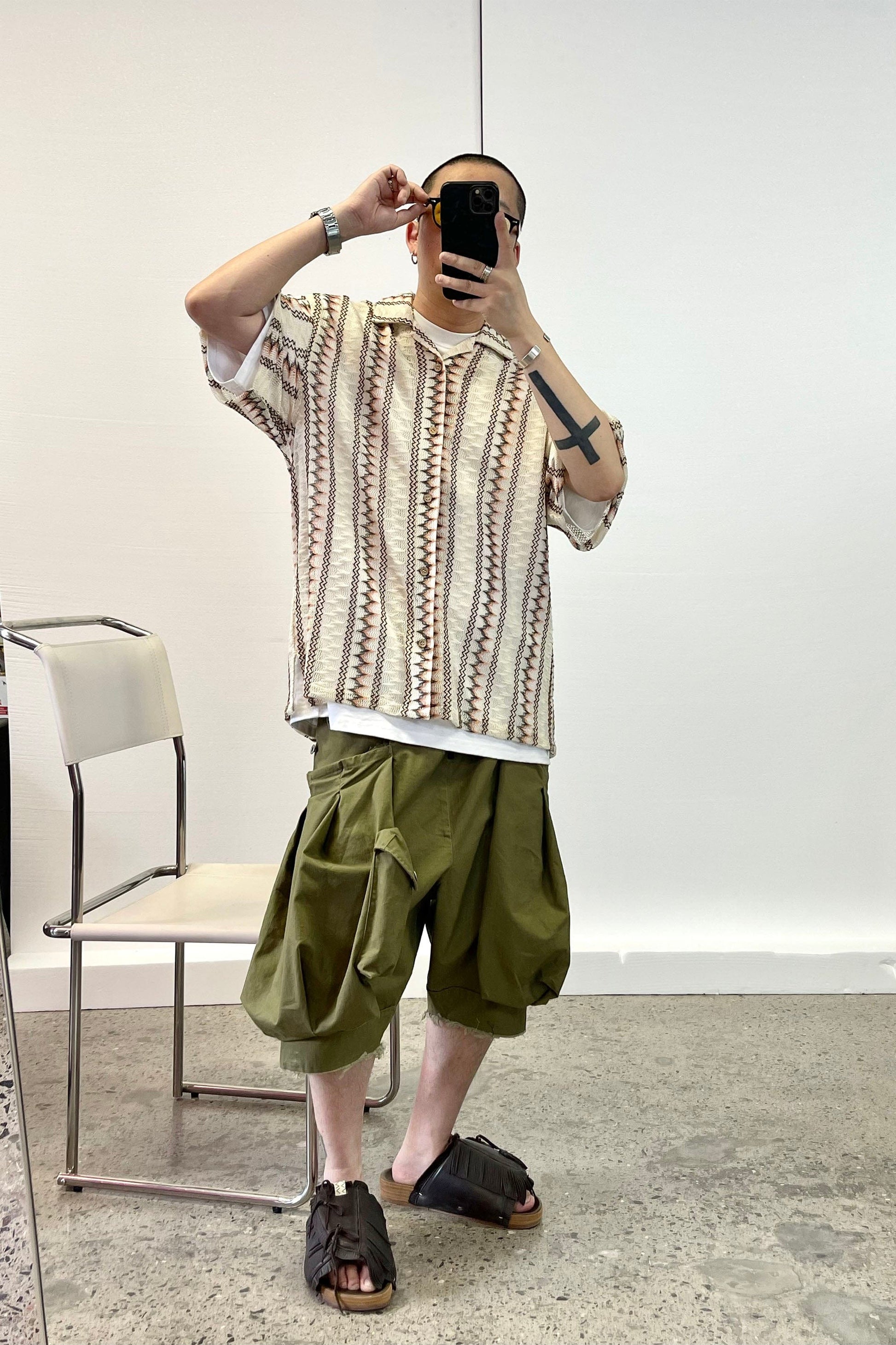 ME DA IGUAL Geometric Ripple Crochet Half Shirt-Shirt-M-Free Shipping Leatheretro