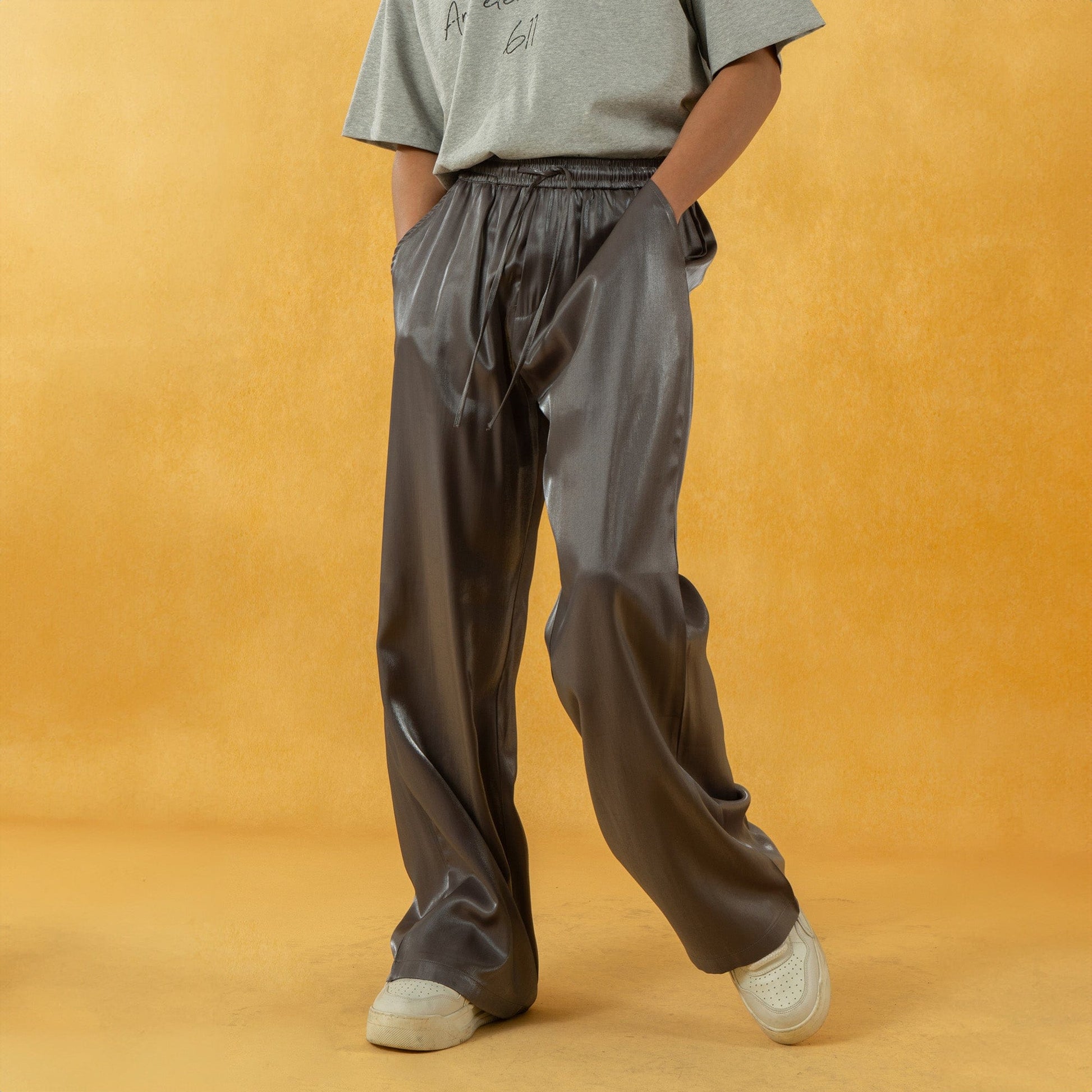 CLP The Liquid Silver Wide-Leg Pants-Pants-S-Black-Free Shipping Leatheretro