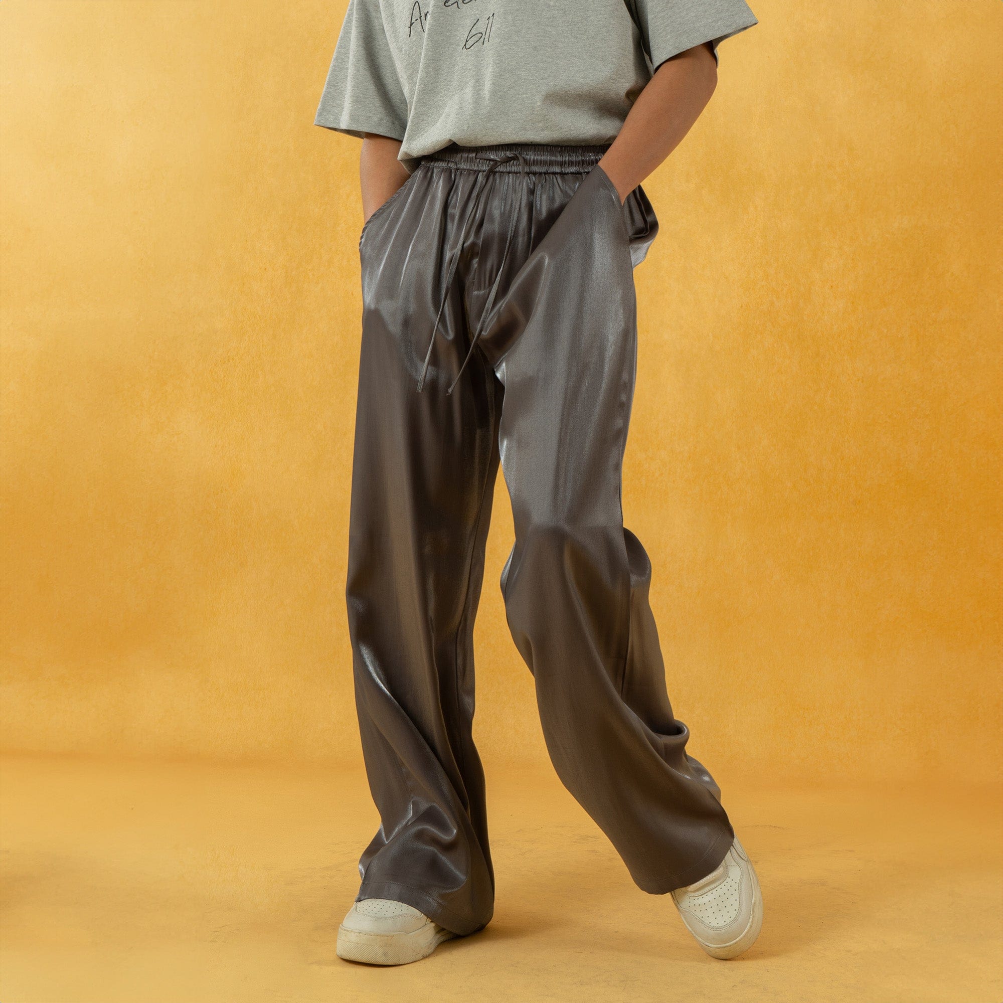 CLP The Liquid Silver Wide-Leg Pants-Pants-S-Black-Free Shipping Leatheretro