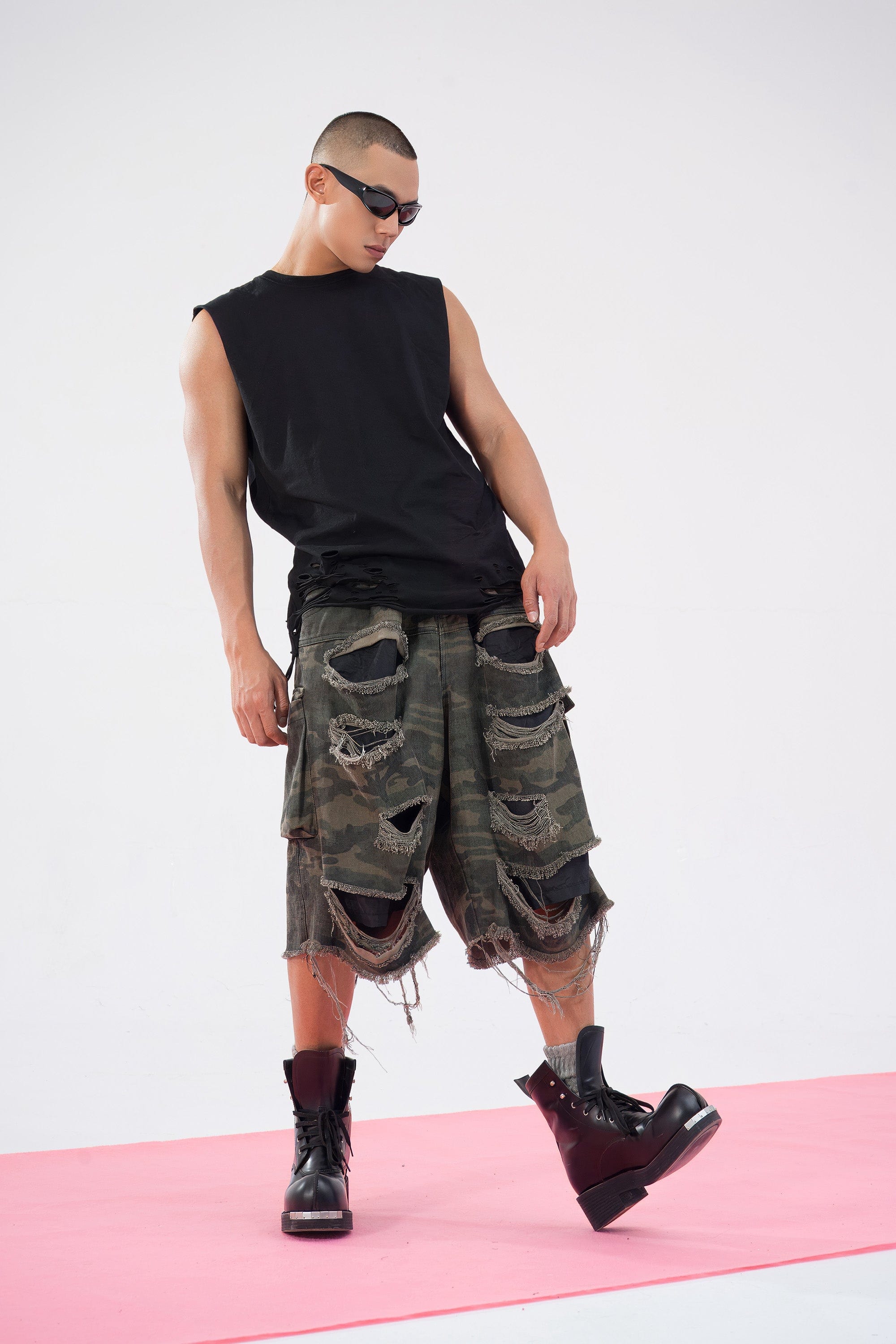 CLP Ripped Tank Top-Tank Top-M-White-Free Shipping Leatheretro