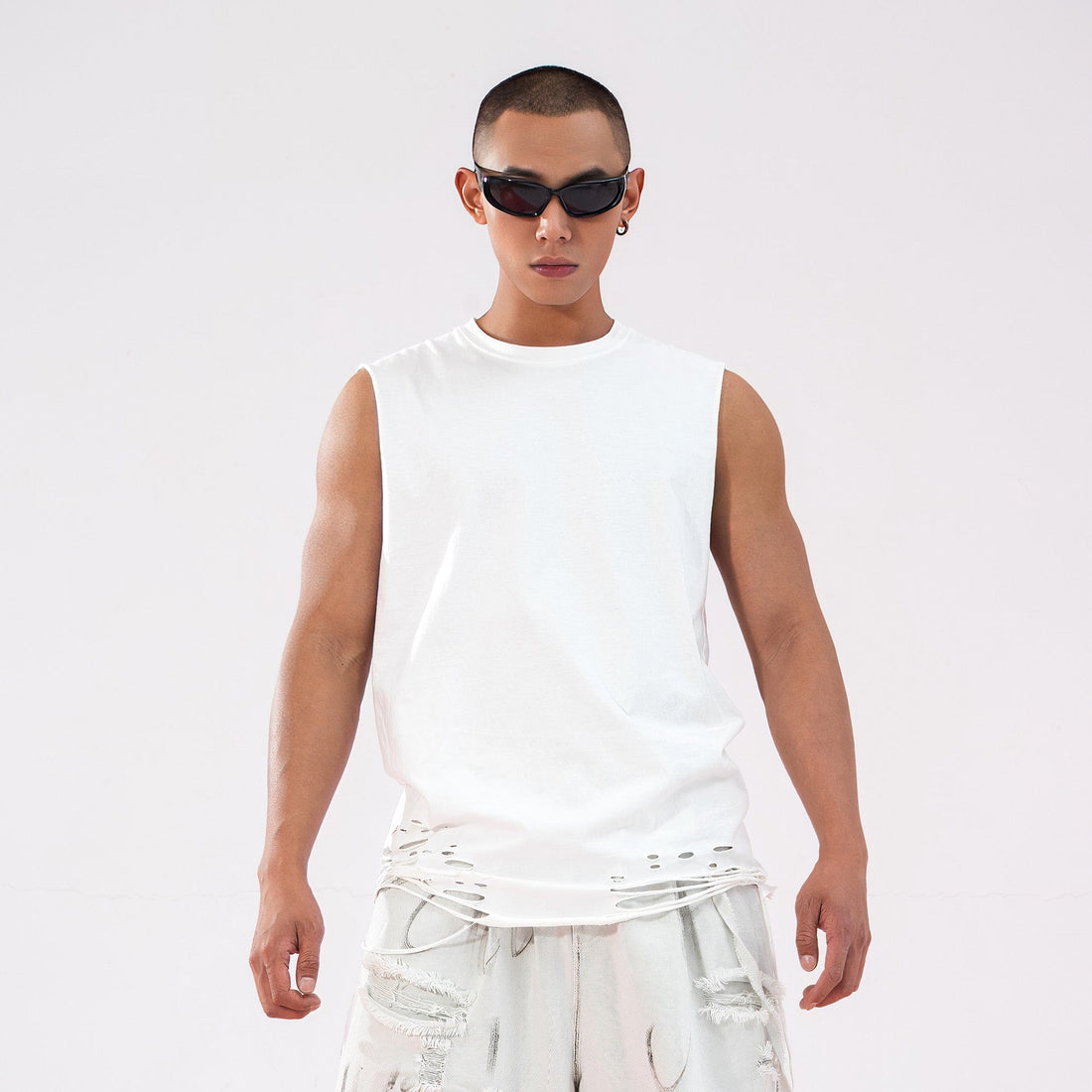 CLP Ripped Tank Top-Tank Top-M-White-Free Shipping Leatheretro