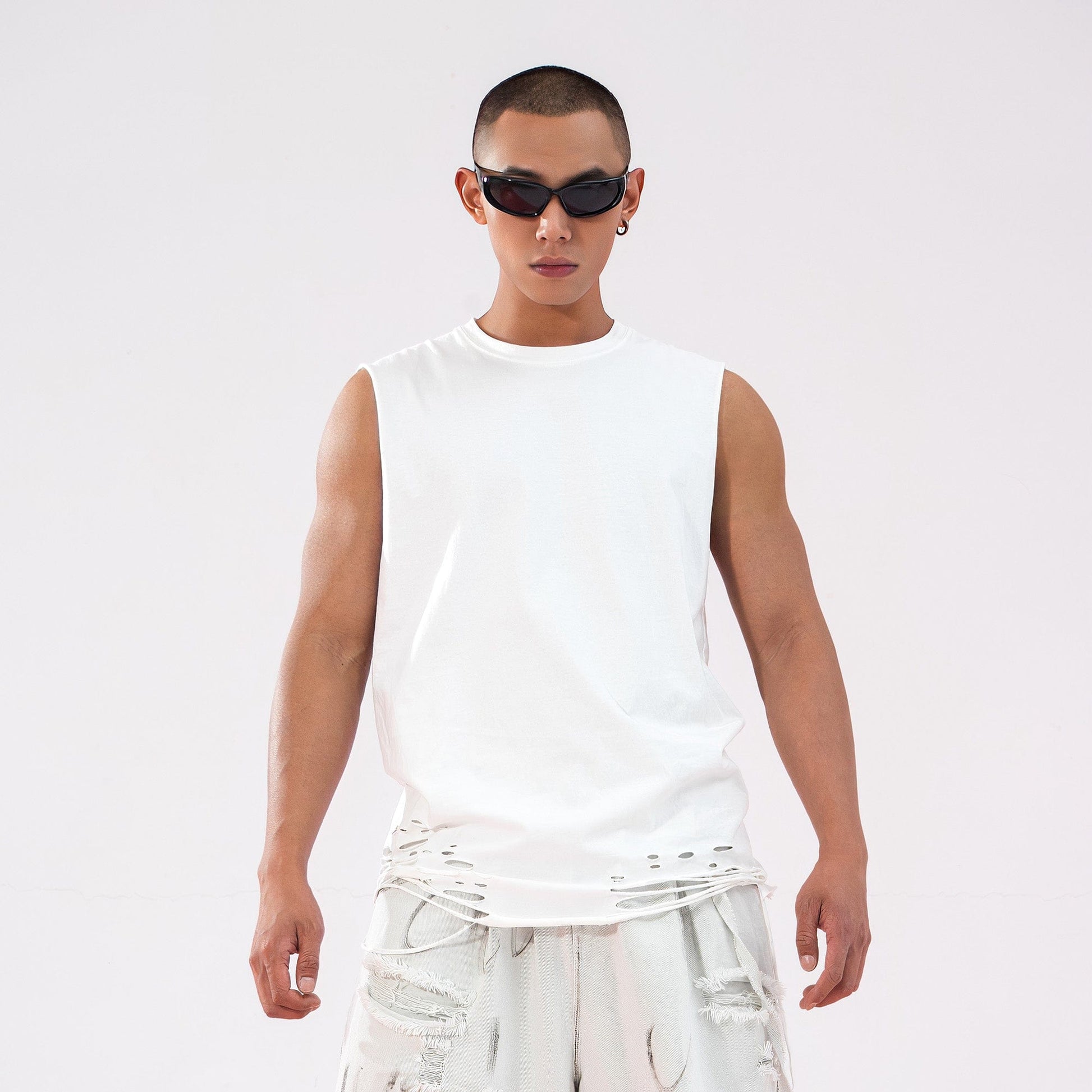 CLP Ripped Tank Top-Tank Top-M-White-Free Shipping Leatheretro