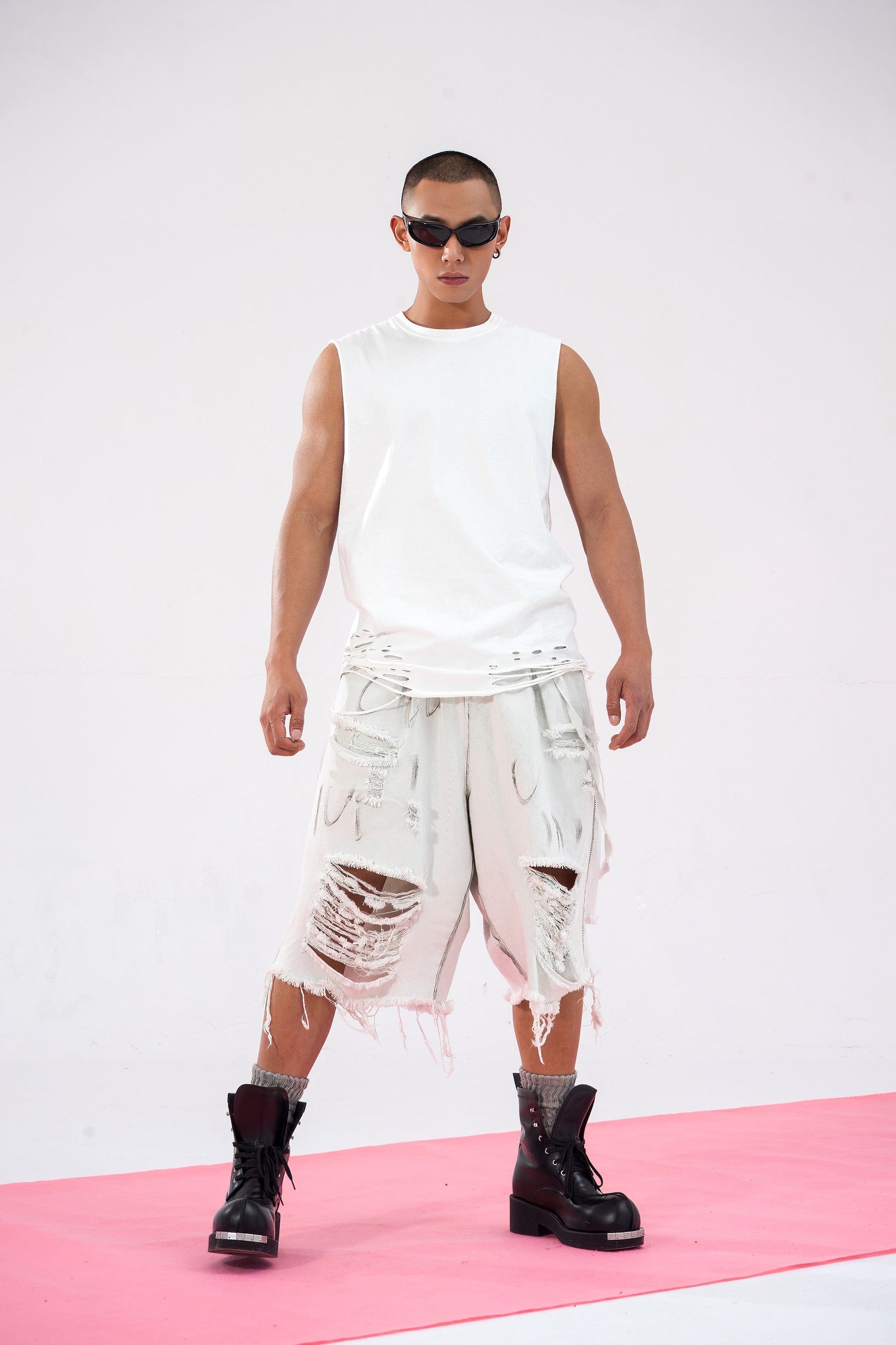 CLP Ripped Tank Top-Tank Top-M-White-Free Shipping Leatheretro