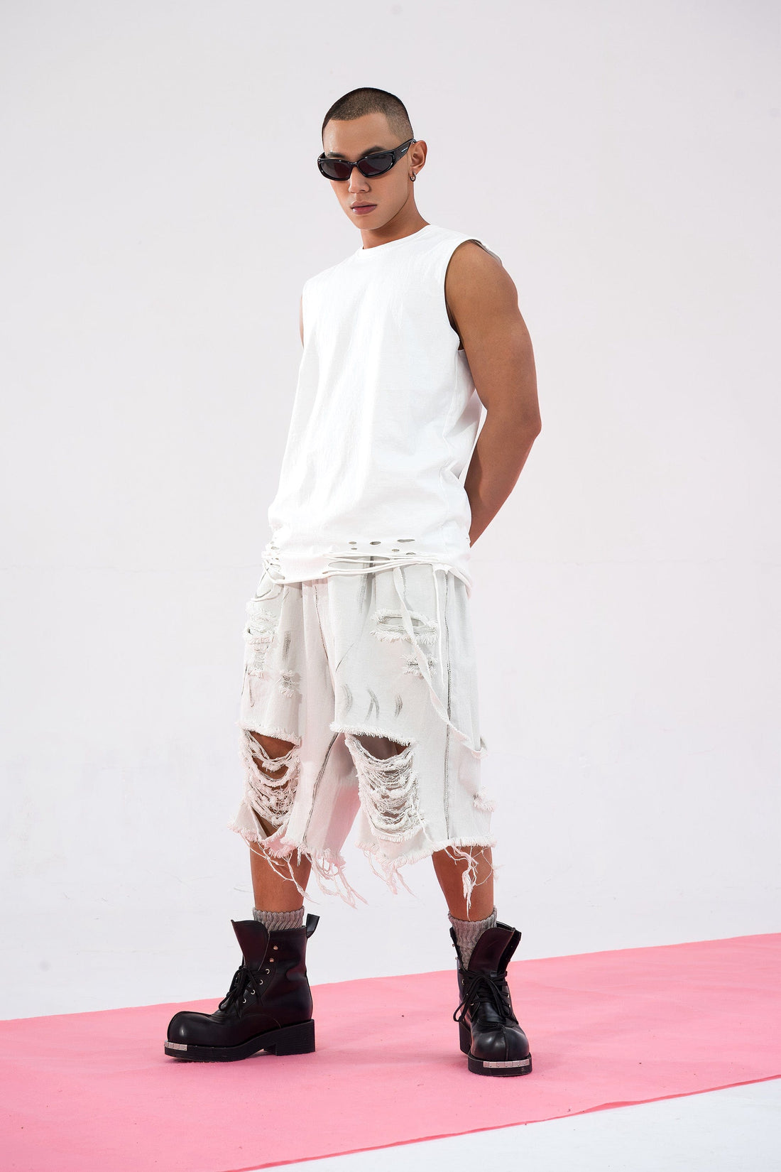 CLP Ripped Tank Top-Tank Top-M-White-Free Shipping Leatheretro