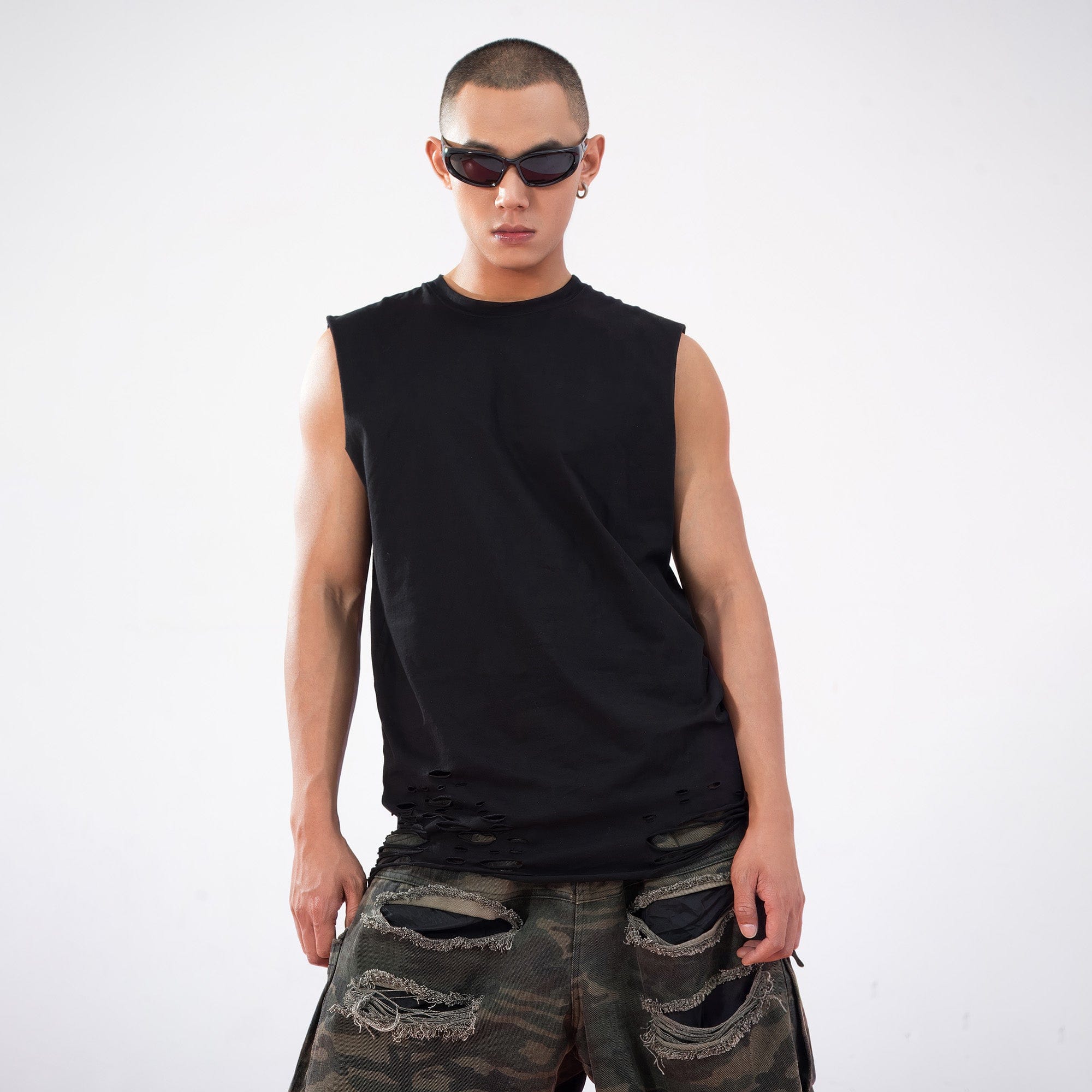 CLP Ripped Tank Top-Tank Top-M-White-Free Shipping Leatheretro