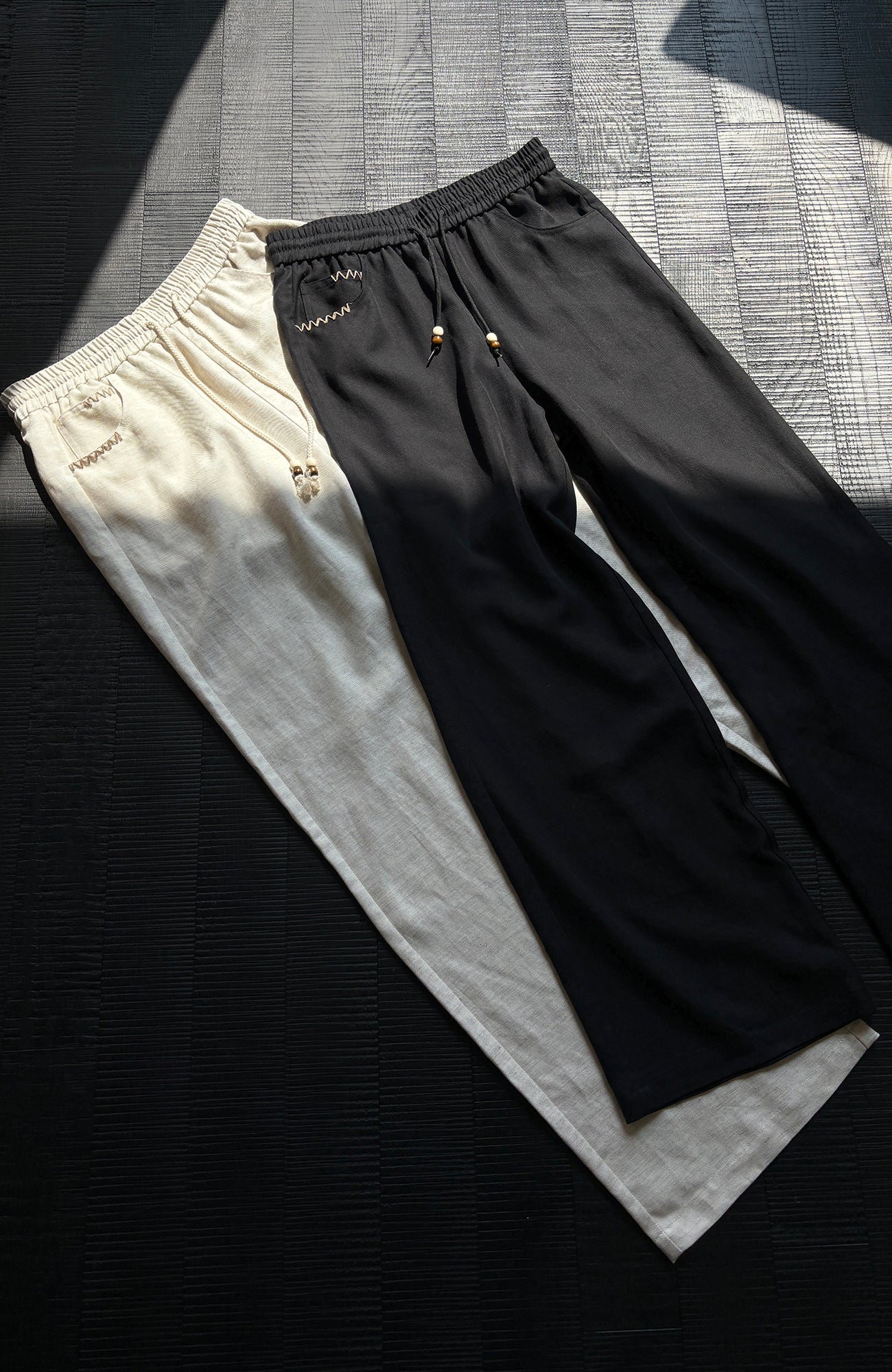 KREATE Stitched Drawstring Straight-Leg Trousers-Pants-S (Preorder)-Black-Free Shipping Leatheretro