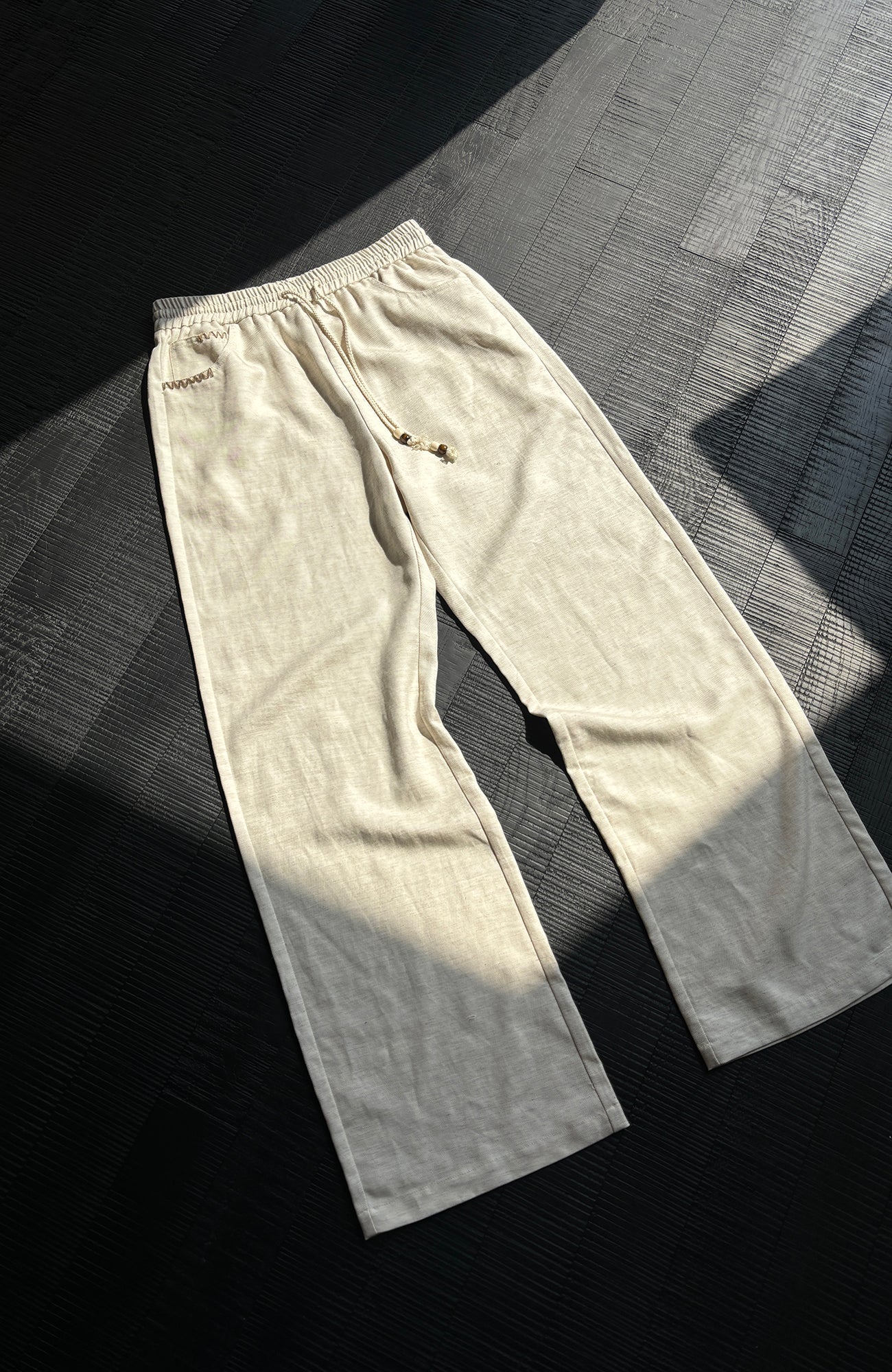 KREATE Stitched Drawstring Straight-Leg Trousers-Pants-S (Preorder)-Black-Free Shipping Leatheretro