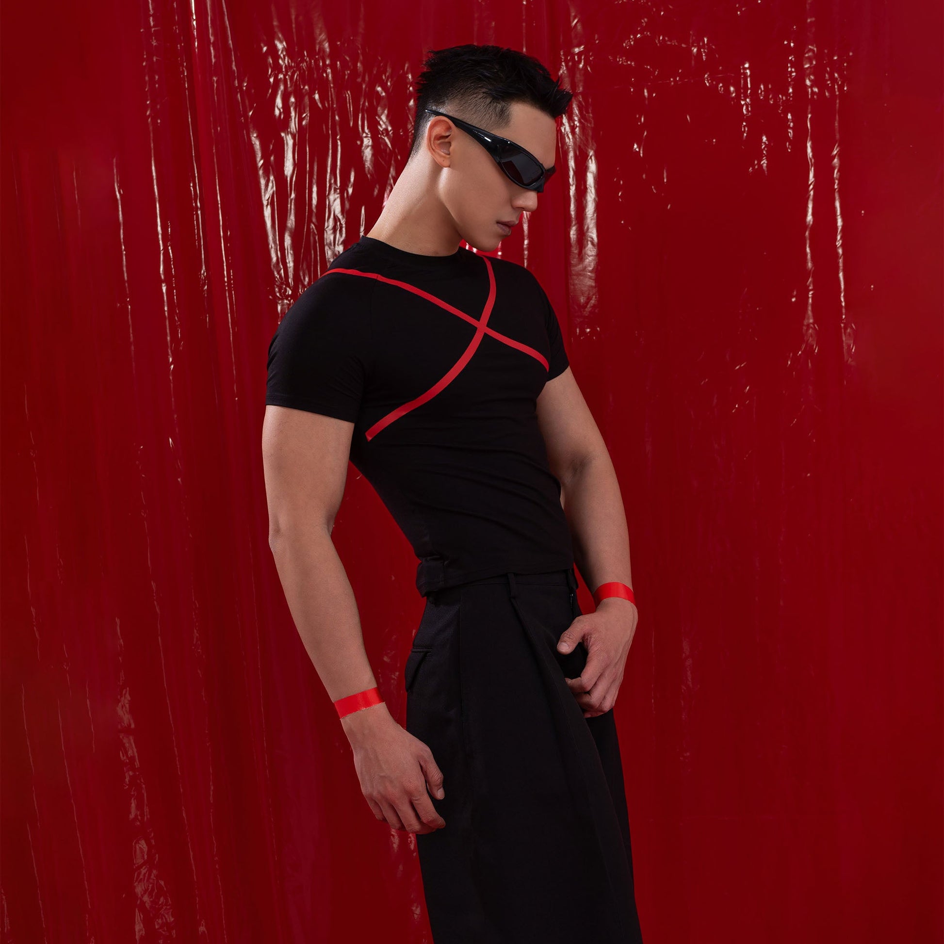 CLP Slim Contrast Cross T-Shirt-T Shirt-S-Free Shipping Leatheretro