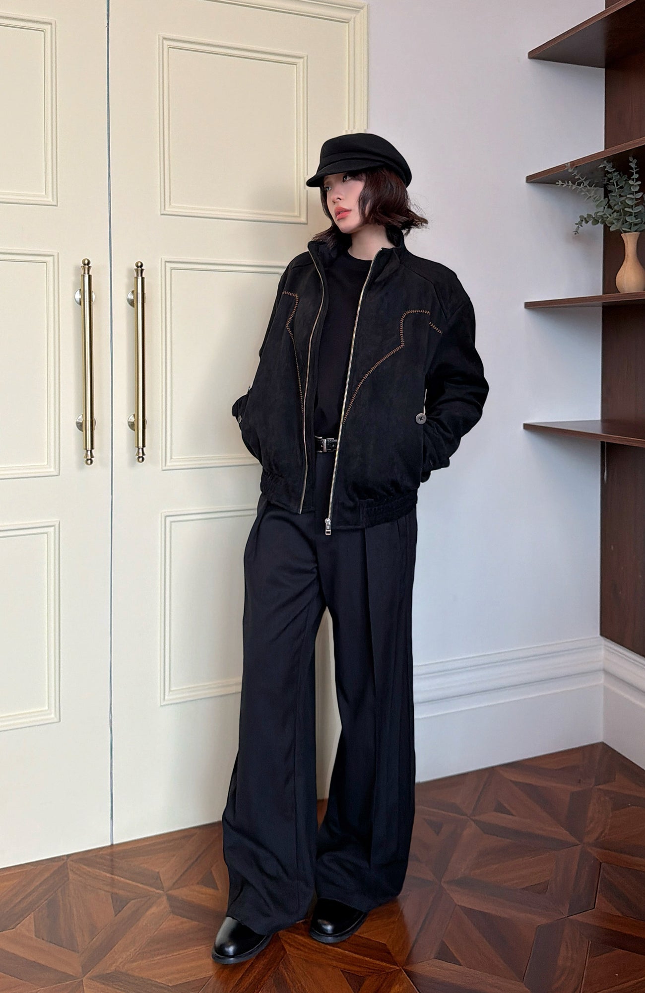 OKAYTHXBYE Essential Pleated Wide-Leg Trousers-Pants-S-Black-Free Shipping Leatheretro