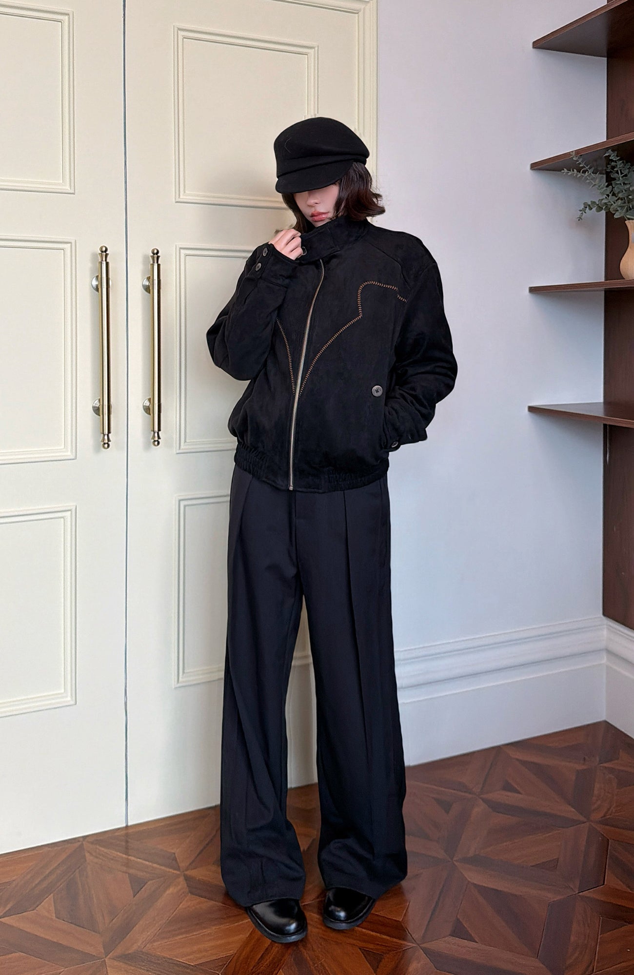 OKAYTHXBYE Essential Pleated Wide-Leg Trousers-Pants-S-Black-Free Shipping Leatheretro