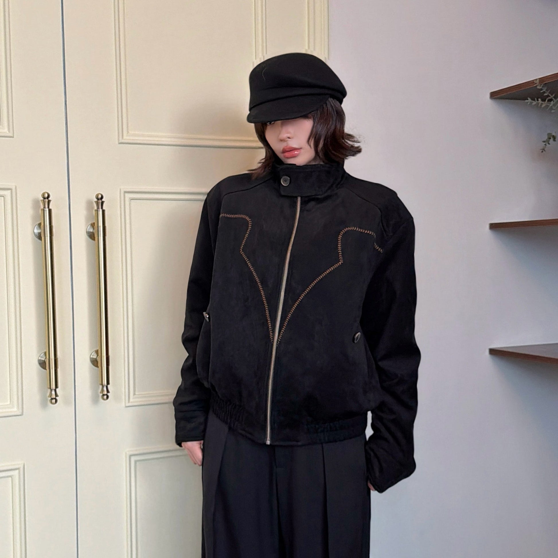 OKAYTHXBYE Wool-Padded Faux Suede Jacket-Jacket-S (Preorder)-Free Shipping Leatheretro