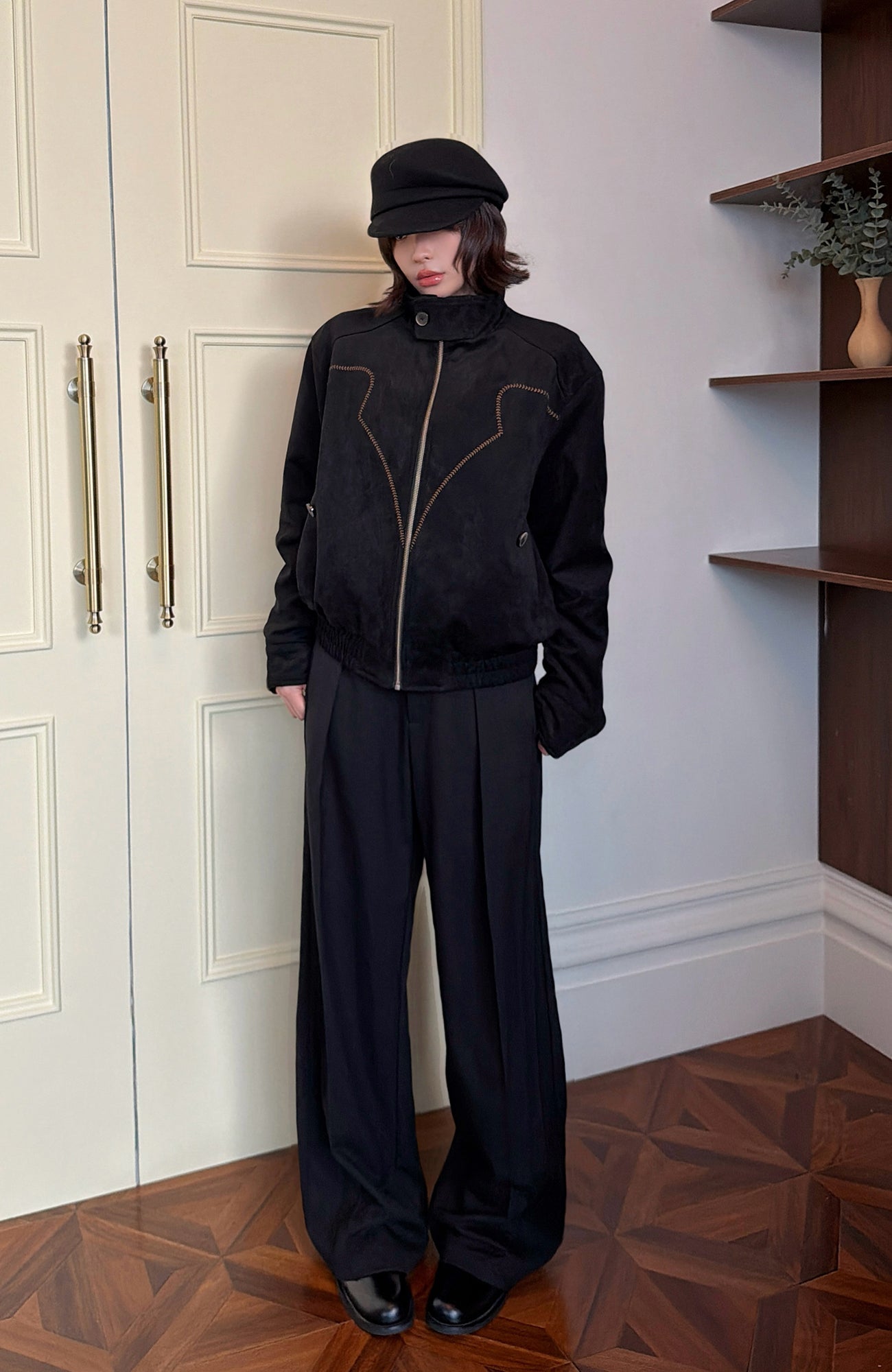 OKAYTHXBYE Essential Pleated Wide-Leg Trousers-Pants-S-Black-Free Shipping Leatheretro