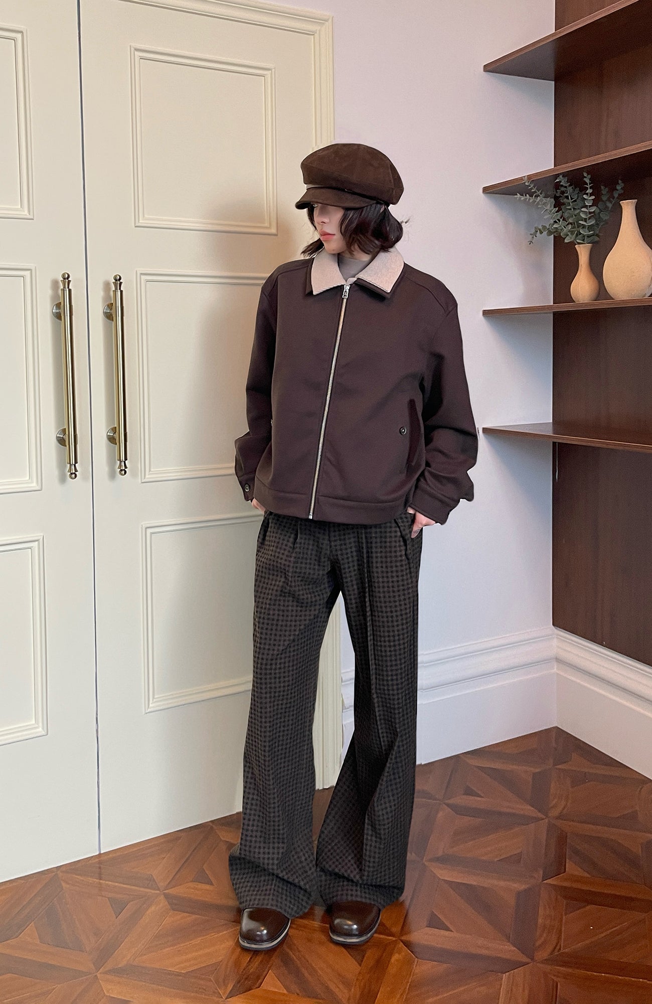 OKAYTHXBYE Retro Checks Double-Pleated Trousers-Pants-S-Free Shipping Leatheretro