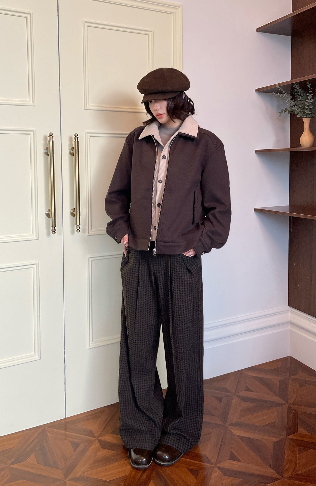 OKAYTHXBYE Retro Checks Double-Pleated Trousers-Pants-S-Free Shipping Leatheretro