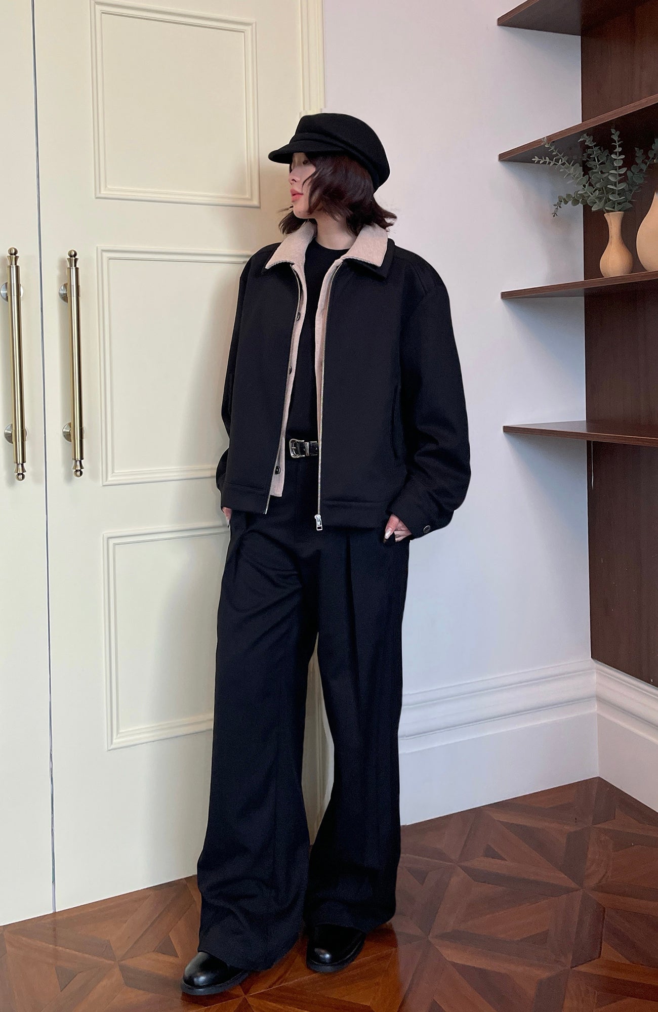 OKAYTHXBYE Essential Pleated Wide-Leg Trousers-Pants-S-Black-Free Shipping Leatheretro