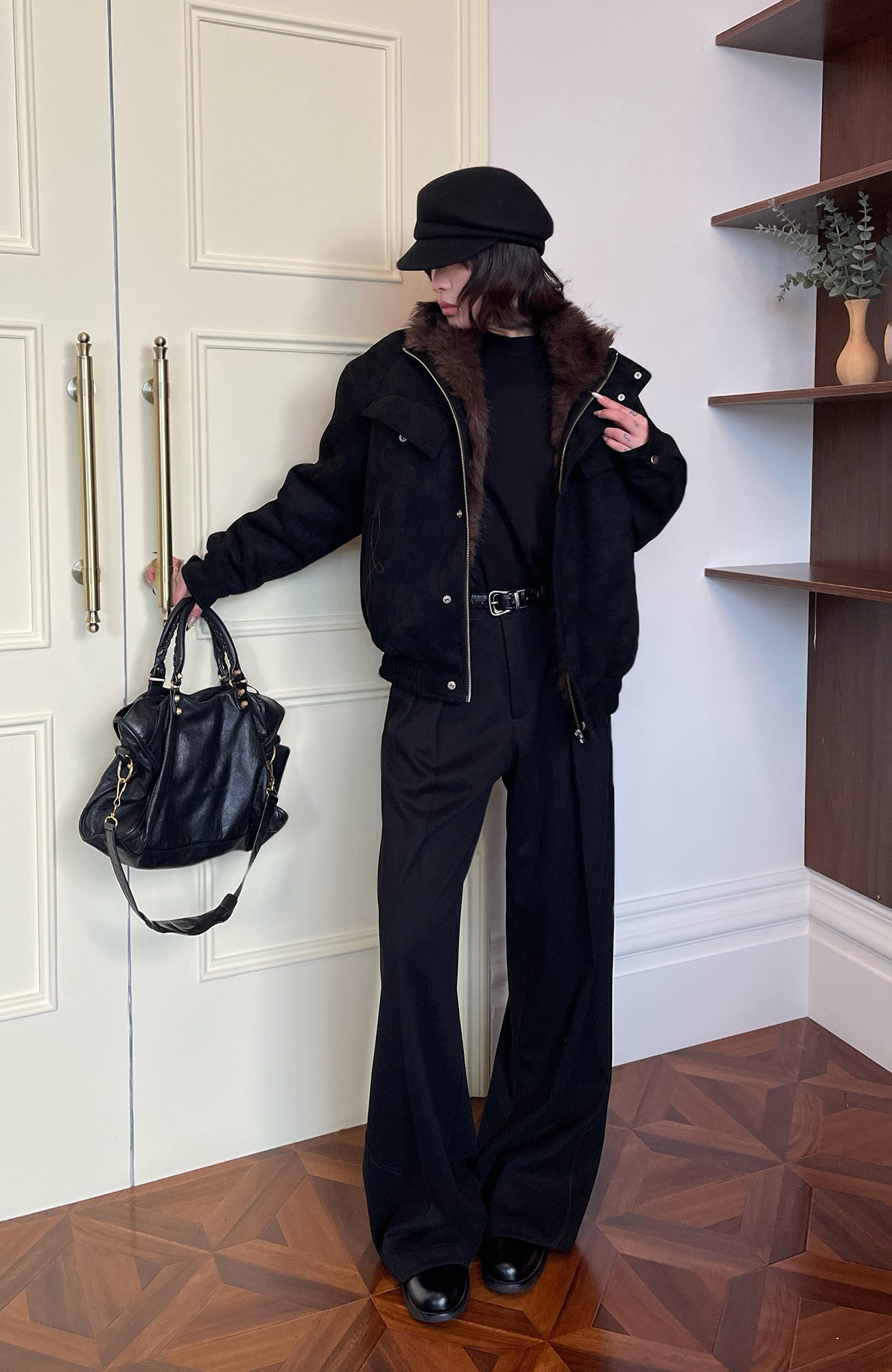 OKAYTHXBYE Faux Fur-Lined Utility Bomber-Jacket-S (Preorder)-Free Shipping Leatheretro