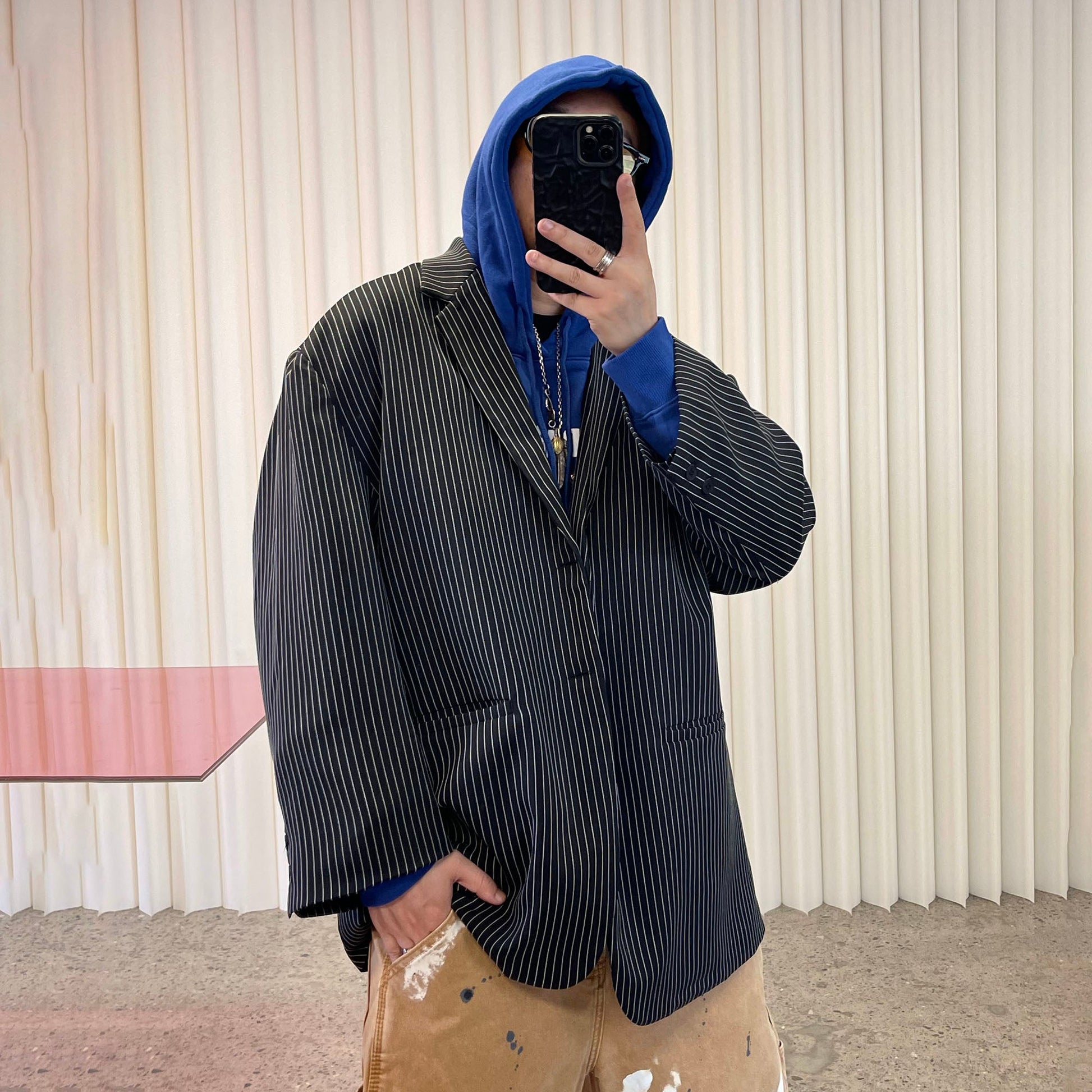 ME DA IGUAL Stripe Notched Lapel Oversized Blazer-Jacket-M-Free Shipping Leatheretro