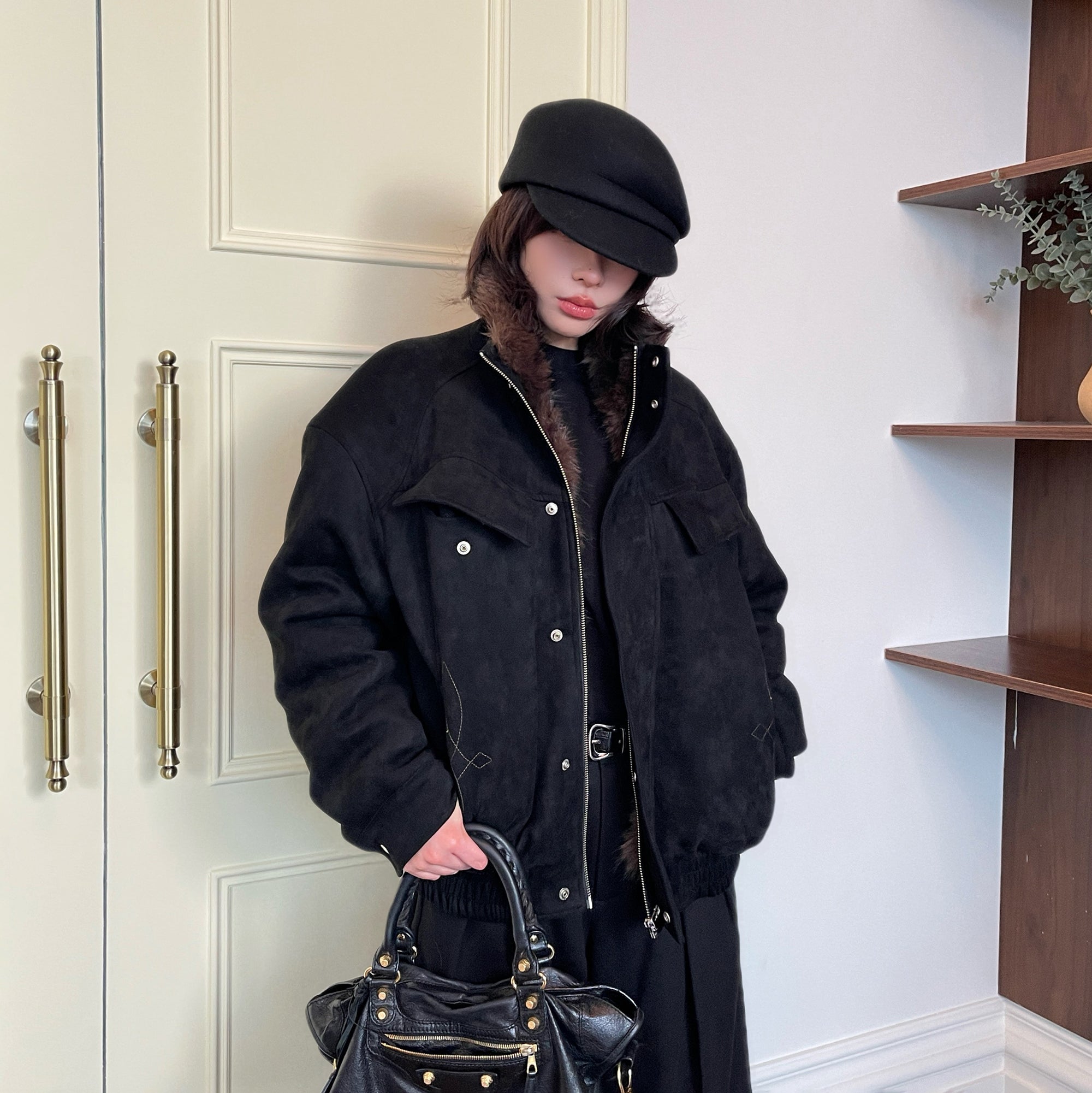 OKAYTHXBYE Faux Fur-Lined Utility Bomber-Jacket-S (Preorder)-Free Shipping Leatheretro