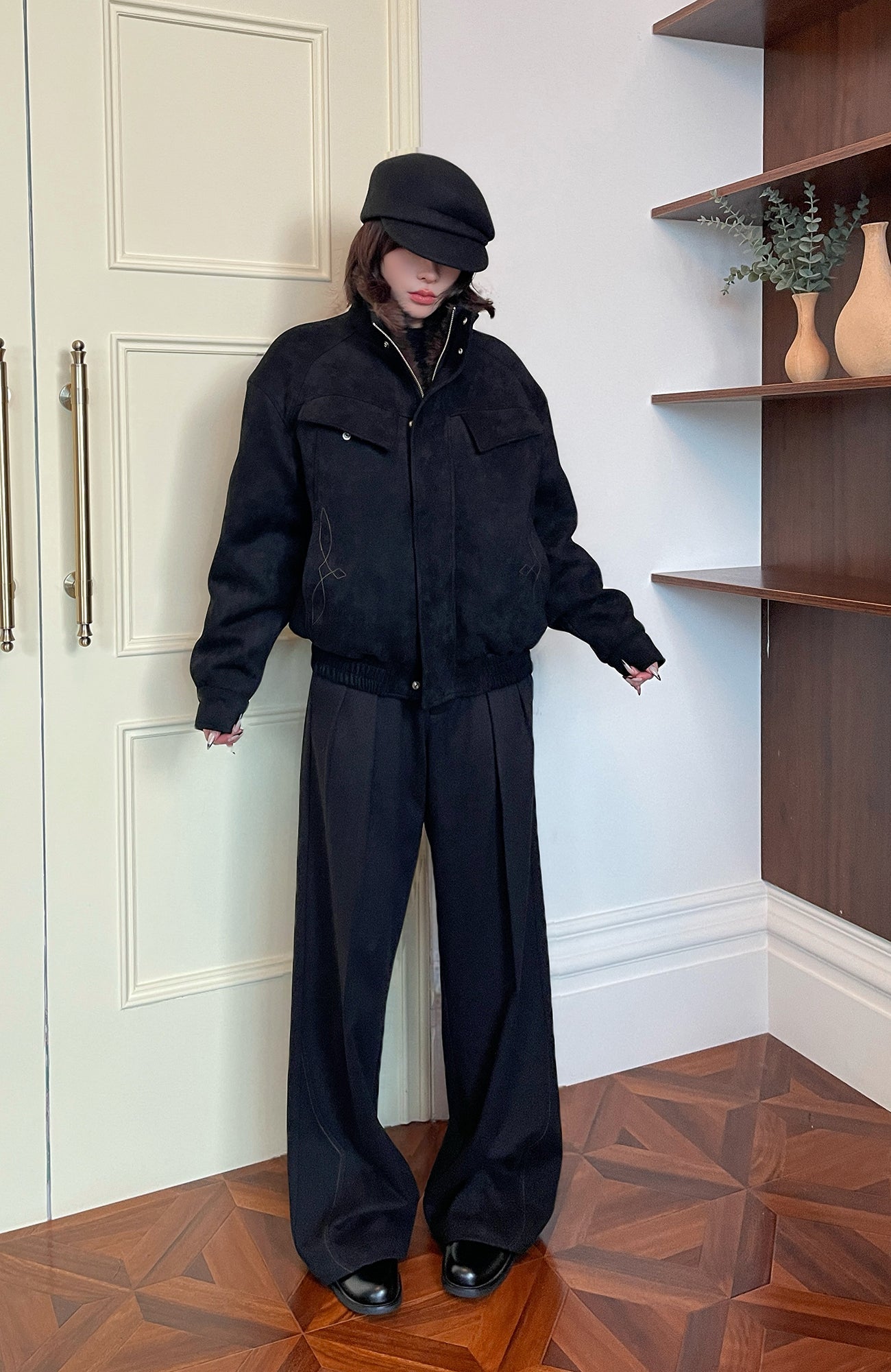 OKAYTHXBYE Faux Fur-Lined Utility Bomber-Jacket-S (Preorder)-Free Shipping Leatheretro