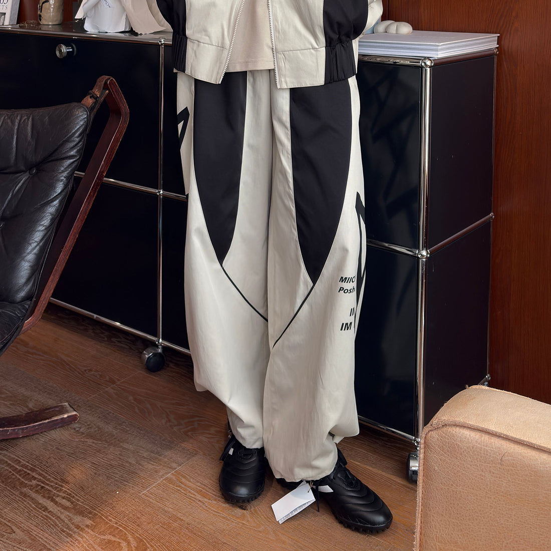 MIICHOUS Contrast Panel 3A Graphic Drawstring-Hem Track Pants-Pants-S-Free Shipping Leatheretro