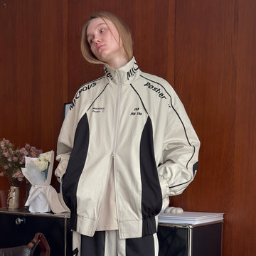 MIICHOUS Contrast Panel 3A Graphic Jacket-Jacket-S-Free Shipping Leatheretro