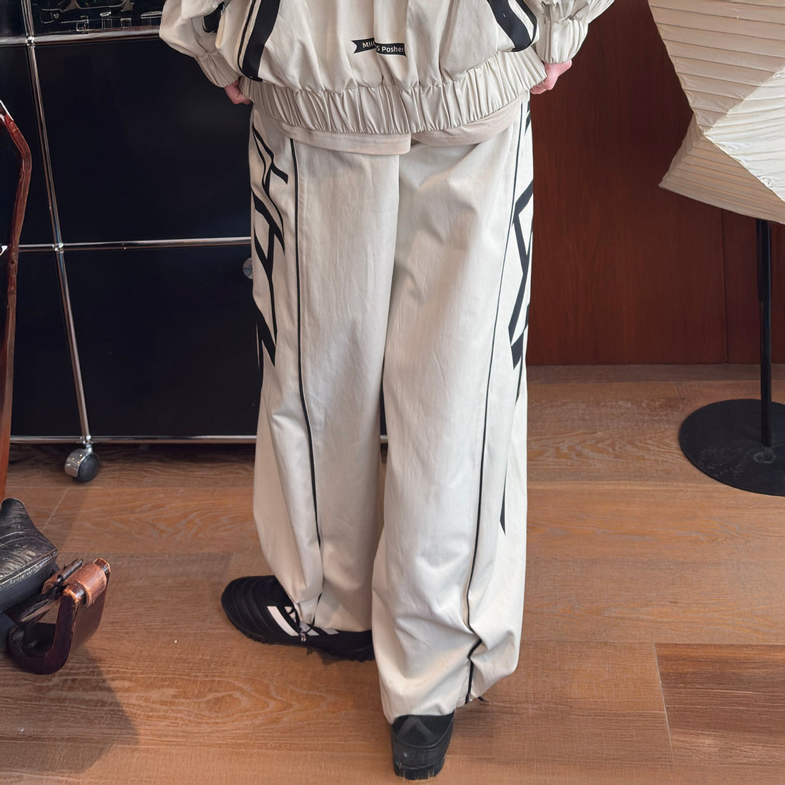 MIICHOUS Contrast Panel 3A Graphic Drawstring-Hem Track Pants-Pants-S-Free Shipping Leatheretro