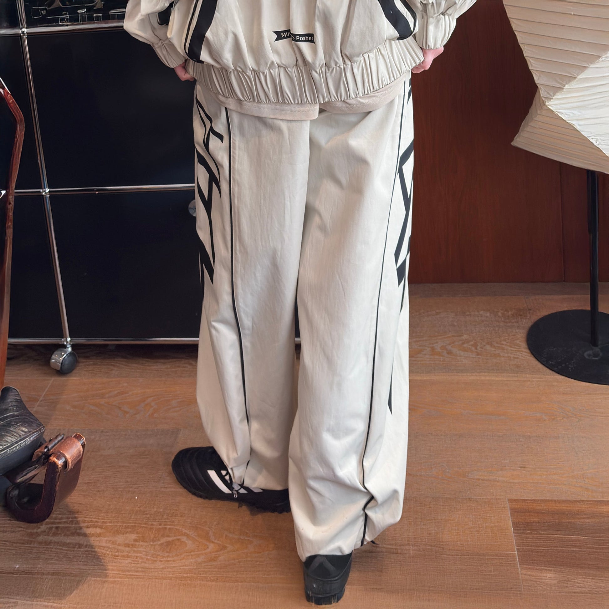 MIICHOUS Contrast Panel 3A Graphic Drawstring-Hem Track Pants-Pants-S-Free Shipping Leatheretro