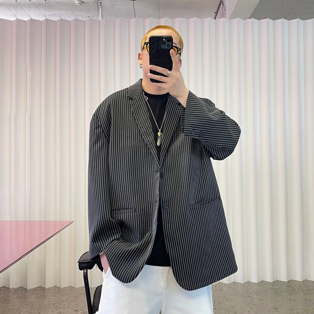 ME DA IGUAL Stripe Notched Lapel Oversized Blazer-Jacket-M-Free Shipping Leatheretro