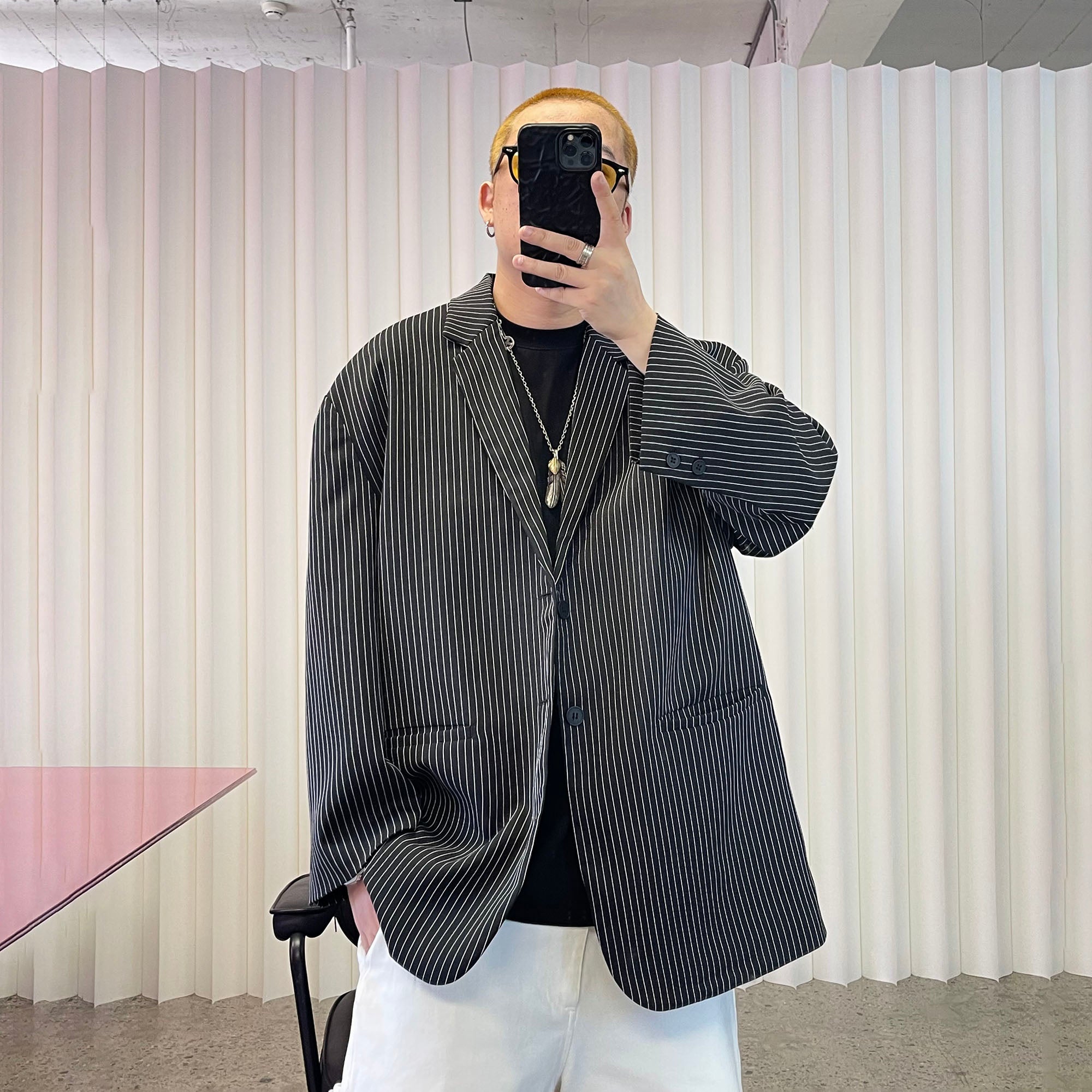 ME DA IGUAL Stripe Notched Lapel Oversized Blazer-Jacket-M-Free Shipping Leatheretro