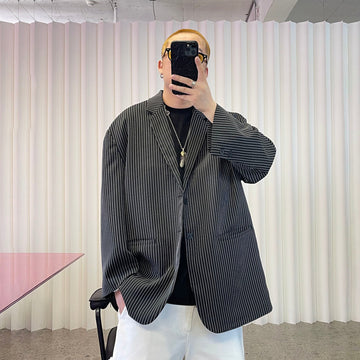 ME DA IGUAL Stripe Notched Lapel Oversized Blazer-Jacket-M-Free Shipping Leatheretro