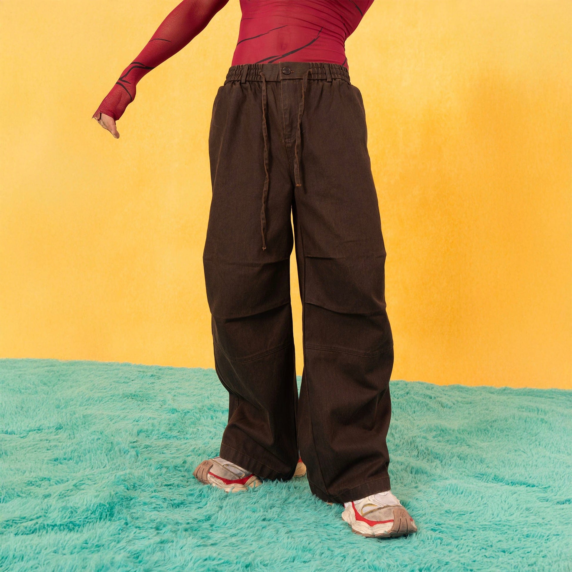 CLP Retro Pleated Knee Drawstring Oversized Jeans-Jeans-S-Coffee-Free Shipping Leatheretro