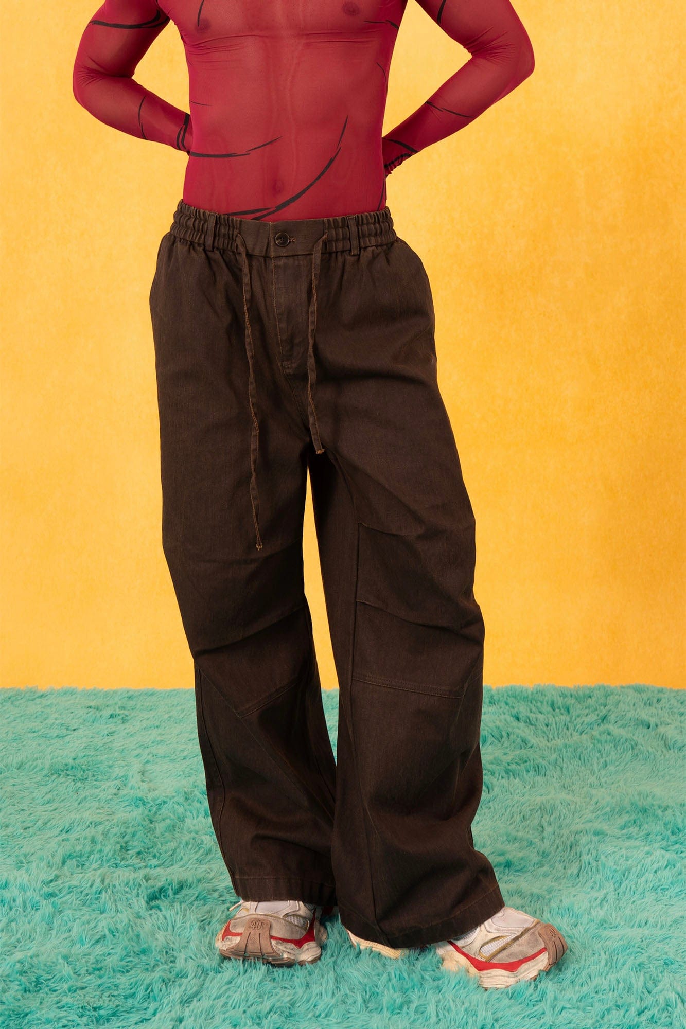 CLP Retro Pleated Knee Drawstring Oversized Jeans-Jeans-S-Coffee-Free Shipping Leatheretro