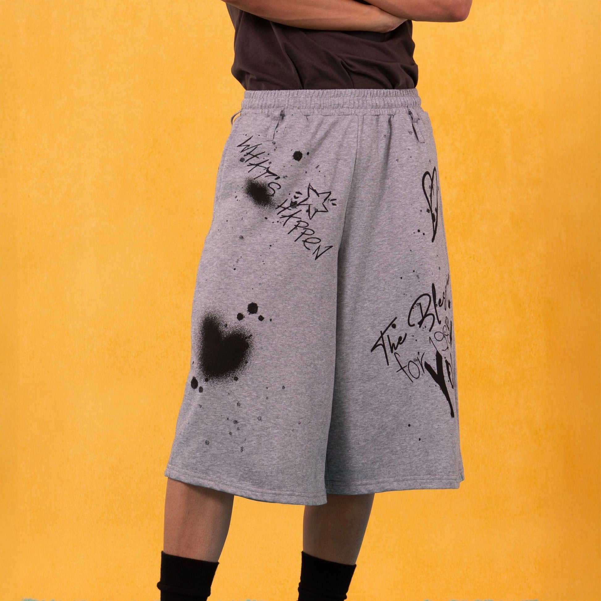 CLP Graffiti Spray Sweat Shorts-Shorts-S-White-Free Shipping Leatheretro