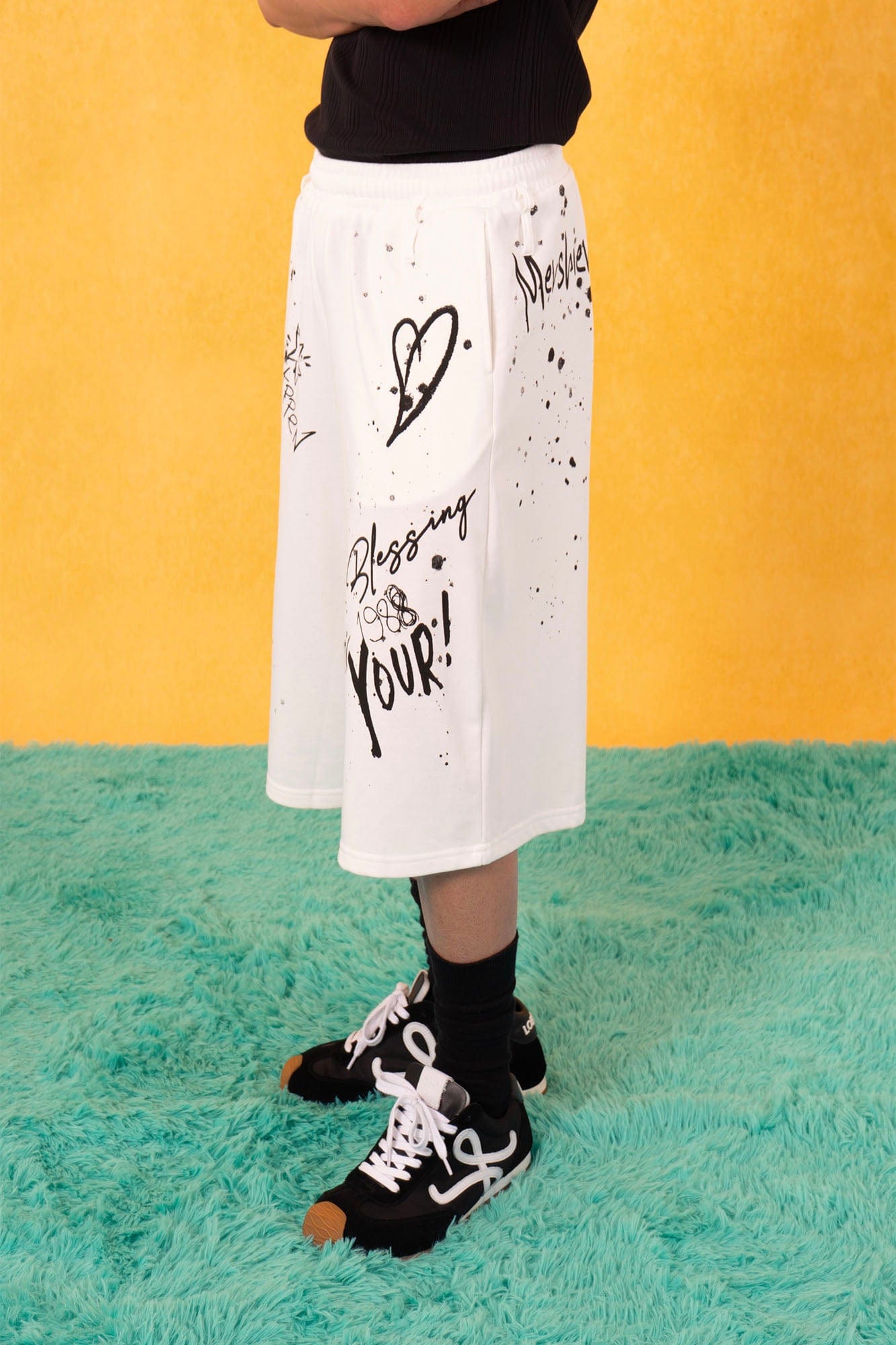 CLP Graffiti Spray Sweat Shorts-Shorts-S-White-Free Shipping Leatheretro