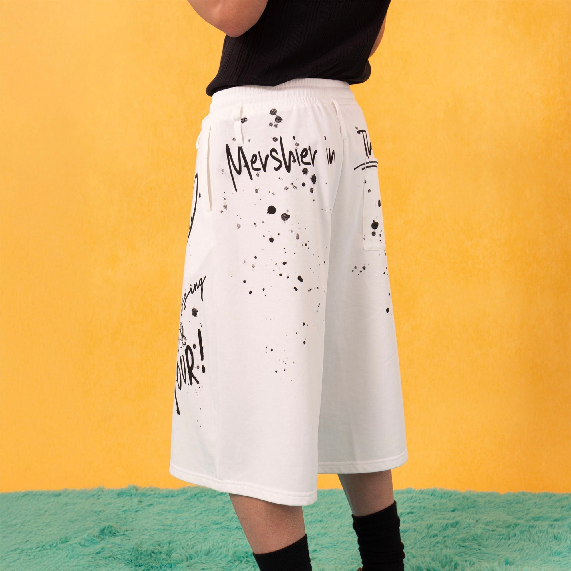 CLP Graffiti Spray Sweat Shorts-Shorts-S-White-Free Shipping Leatheretro