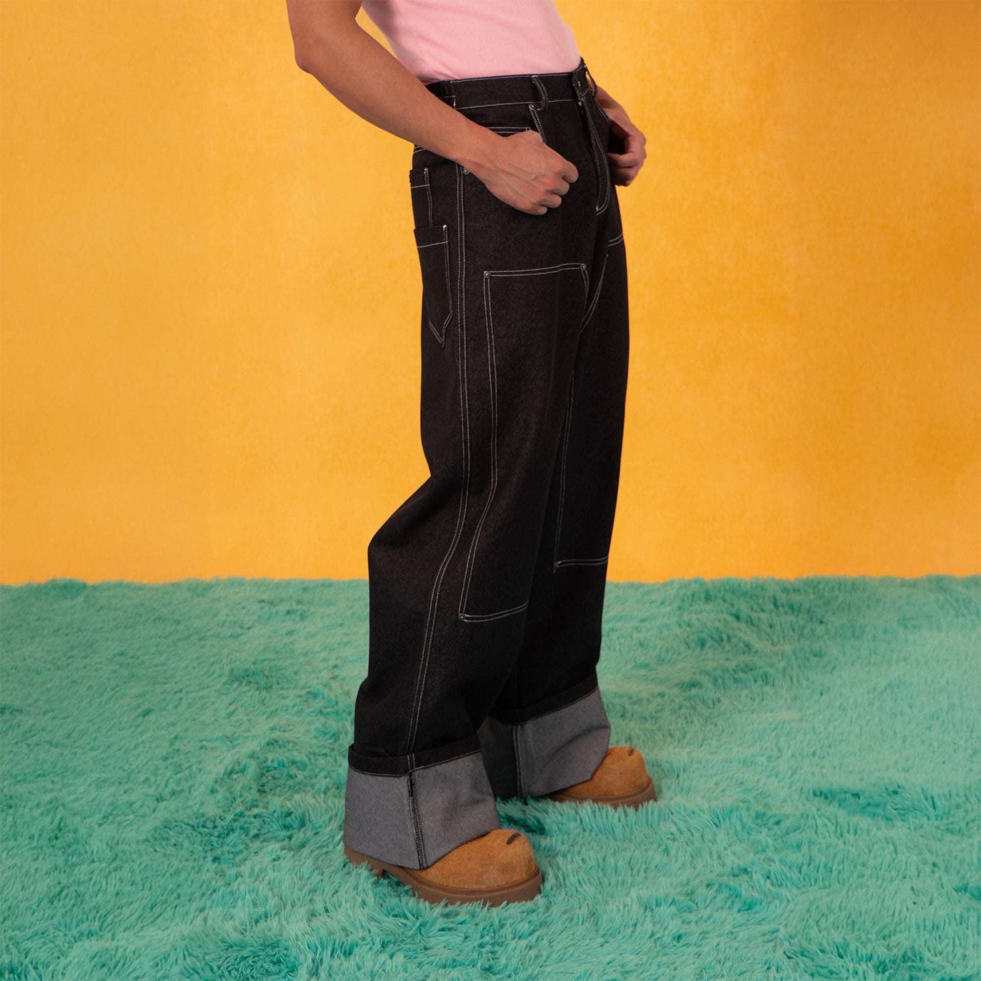 CLP Retro Double-Knee Fold Hem Raw Jeans-Jeans-M-Free Shipping Leatheretro