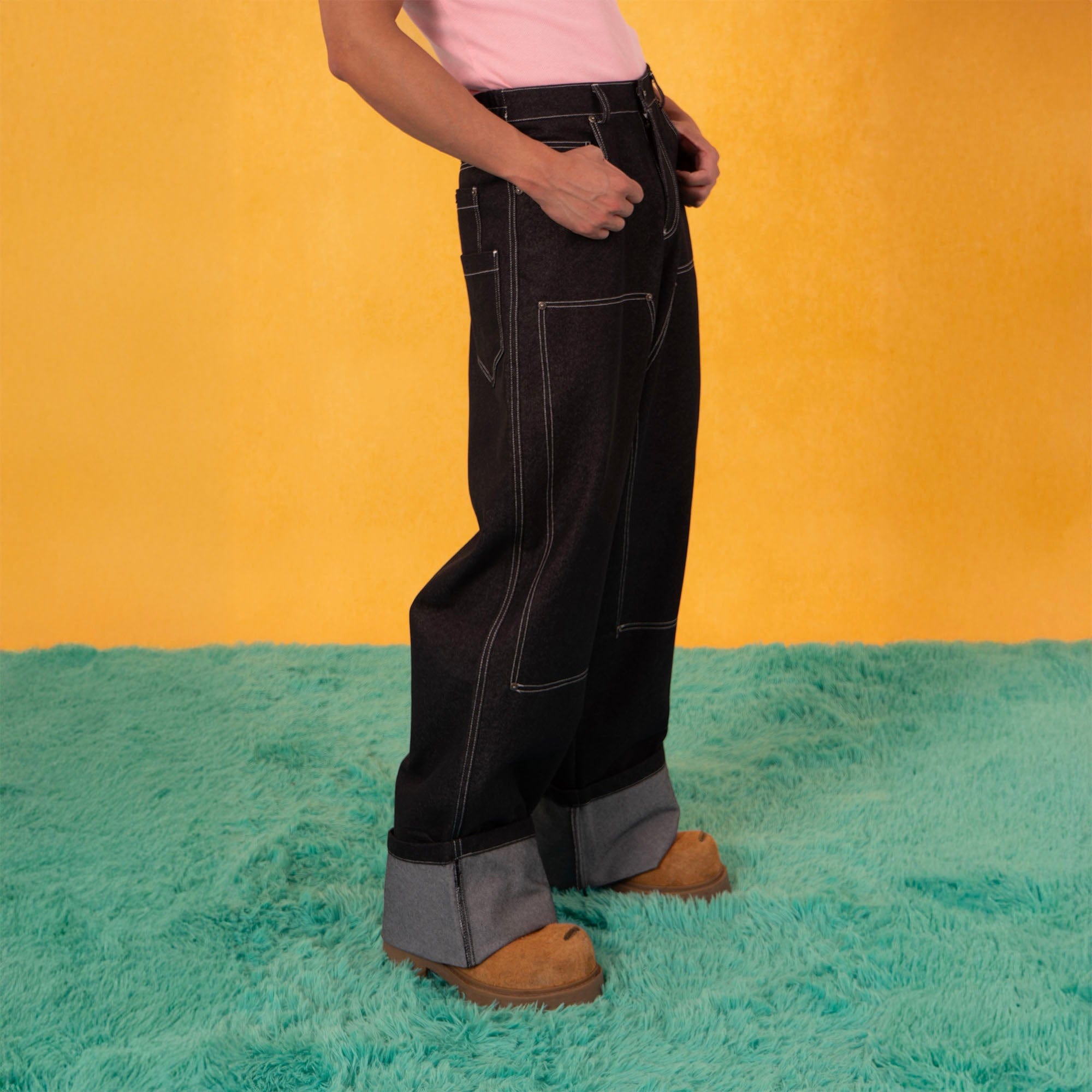 CLP Retro Double-Knee Fold Hem Raw Jeans-Jeans-M-Free Shipping Leatheretro