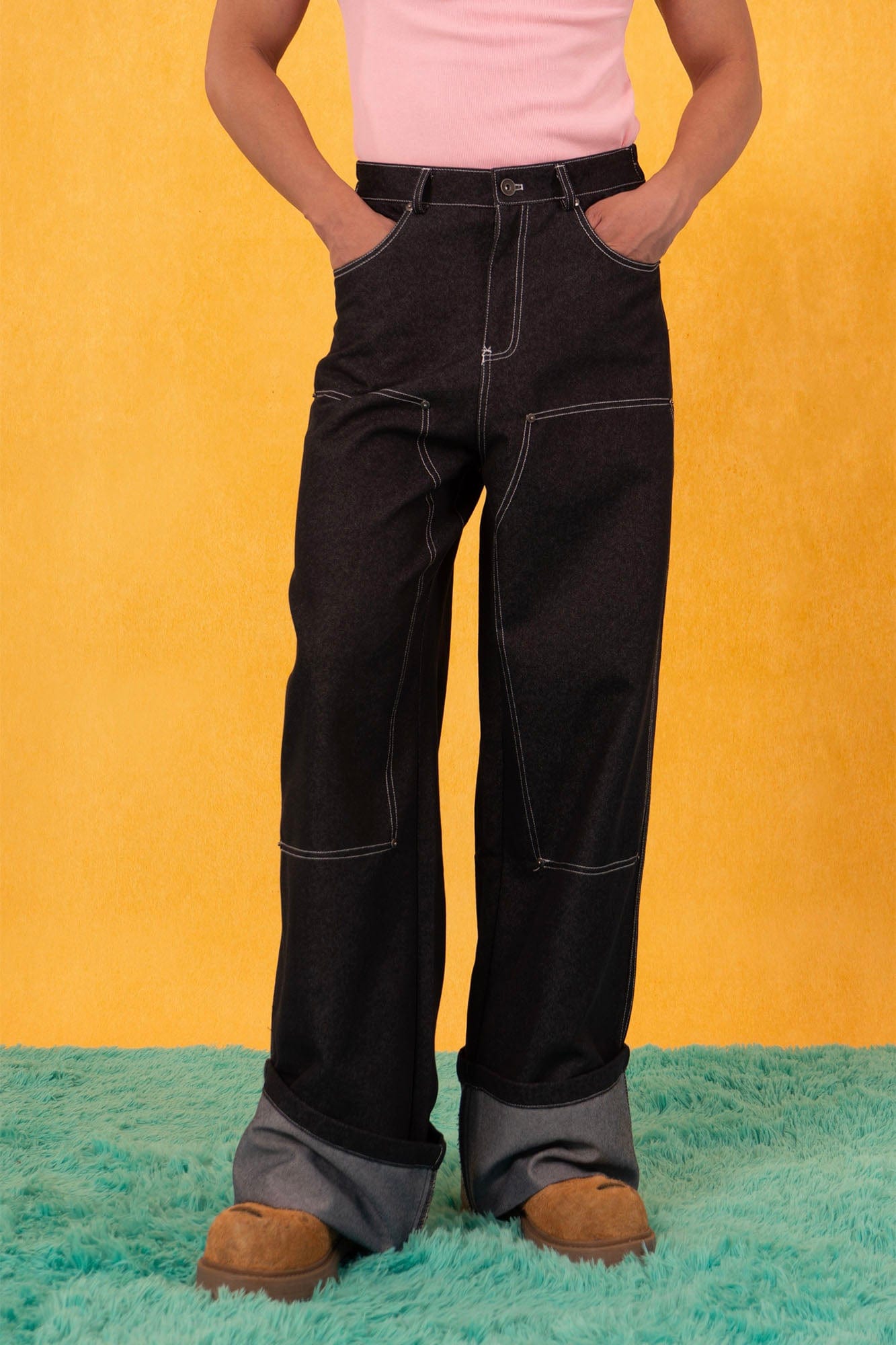 CLP Retro Double-Knee Fold Hem Raw Jeans-Jeans-M-Free Shipping Leatheretro