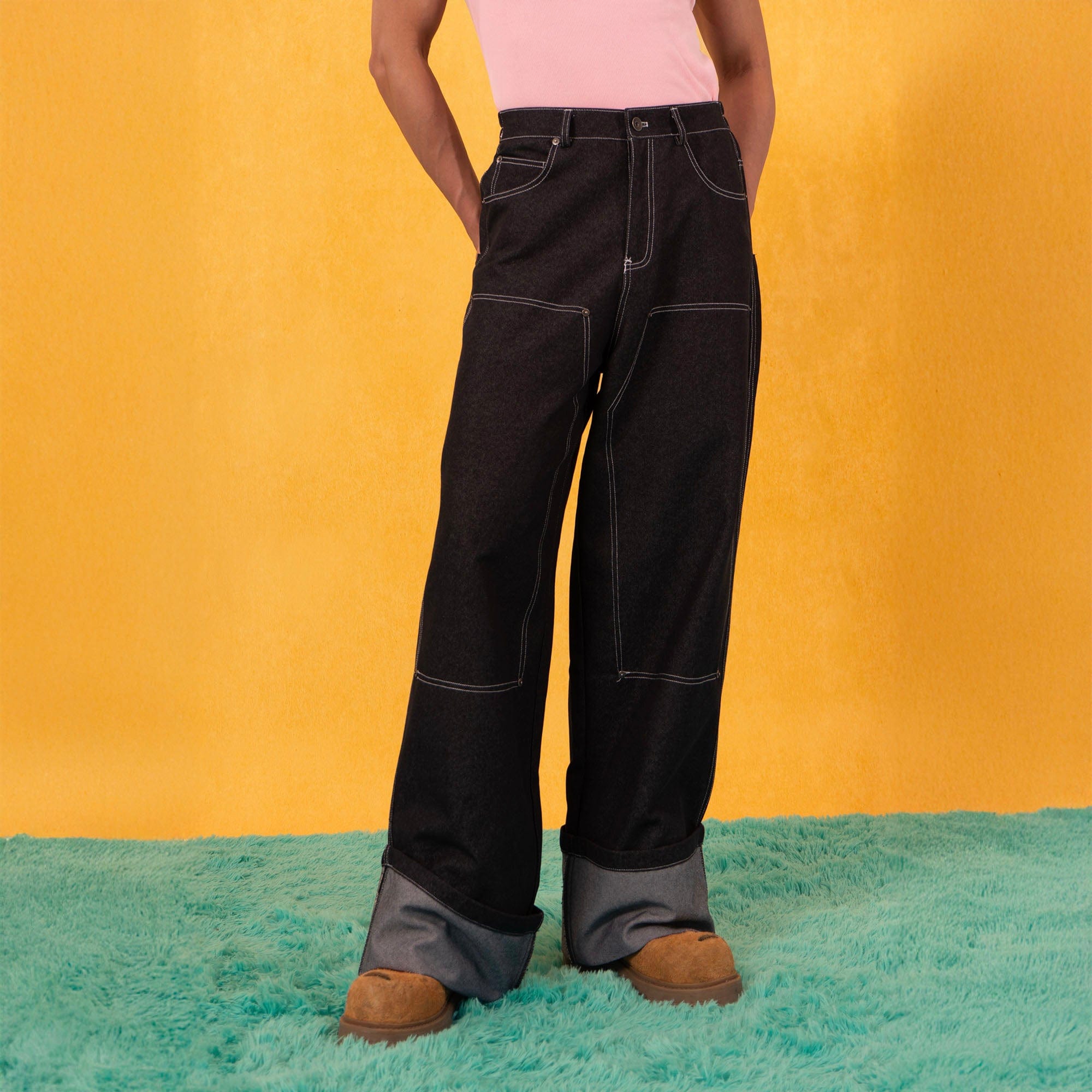 CLP Retro Double-Knee Fold Hem Raw Jeans-Jeans-M-Free Shipping Leatheretro