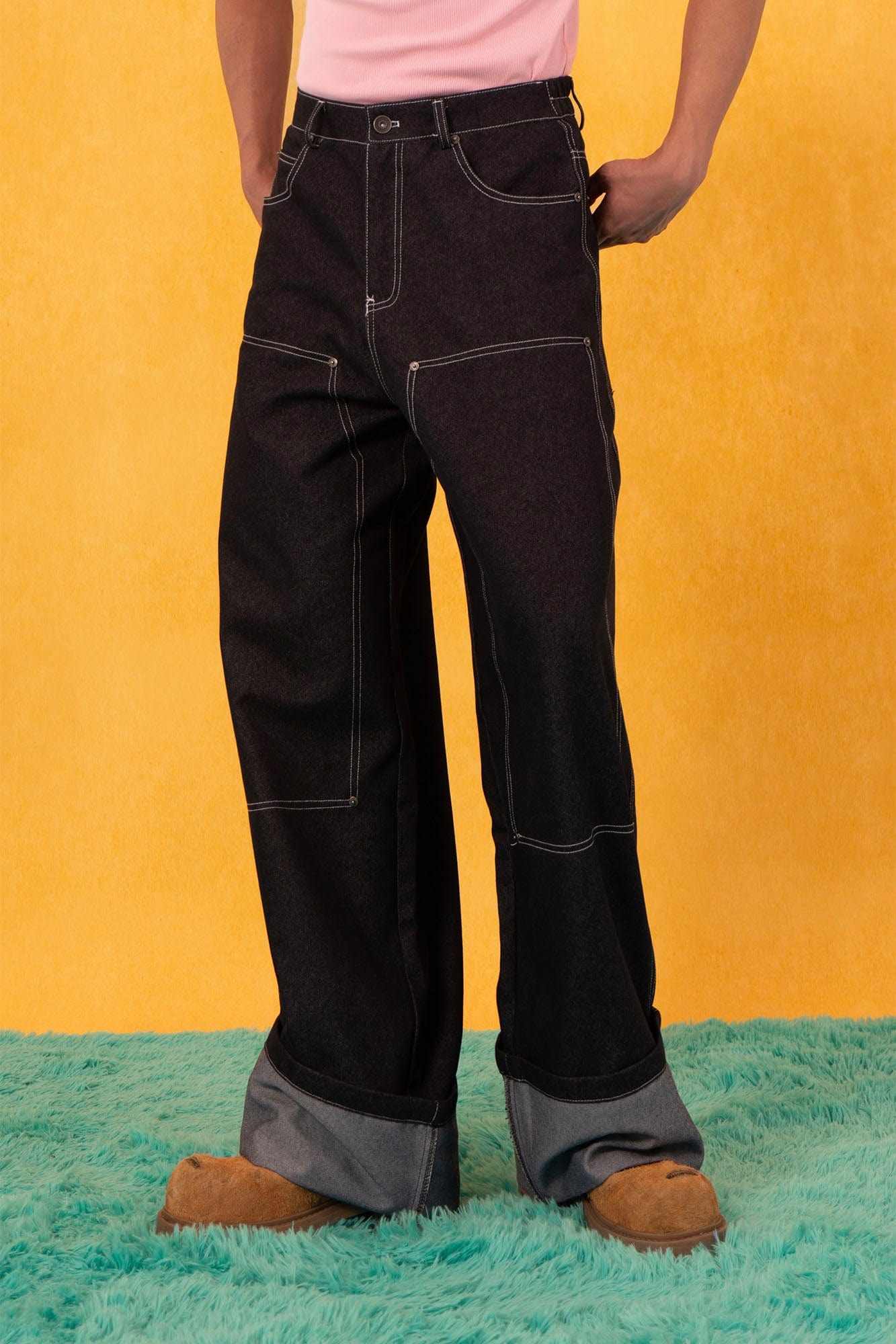 CLP Retro Double-Knee Fold Hem Raw Jeans-Jeans-M-Free Shipping Leatheretro