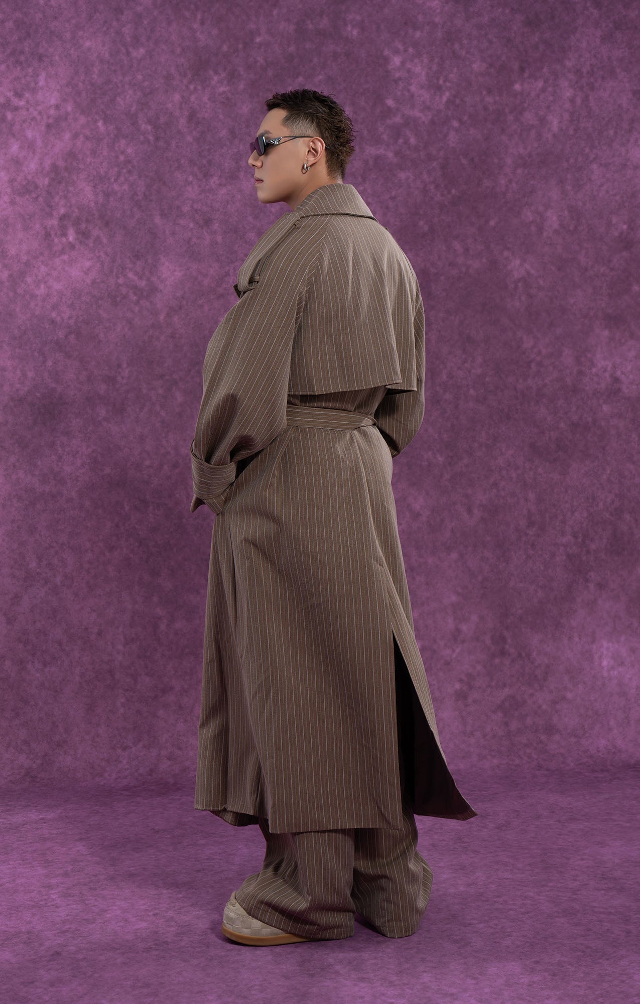 CLP Modern Pinstriped Oversized Trench-Jacket-S-Coffee-Free Shipping Leatheretro