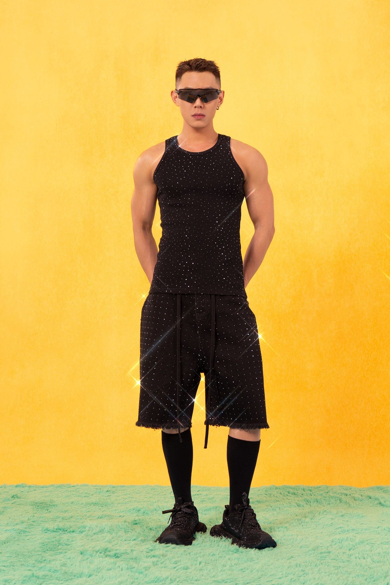 CLP Sparkle Diamond Ribbed Tank Top-Tank Top-S-Black-Free Shipping Leatheretro