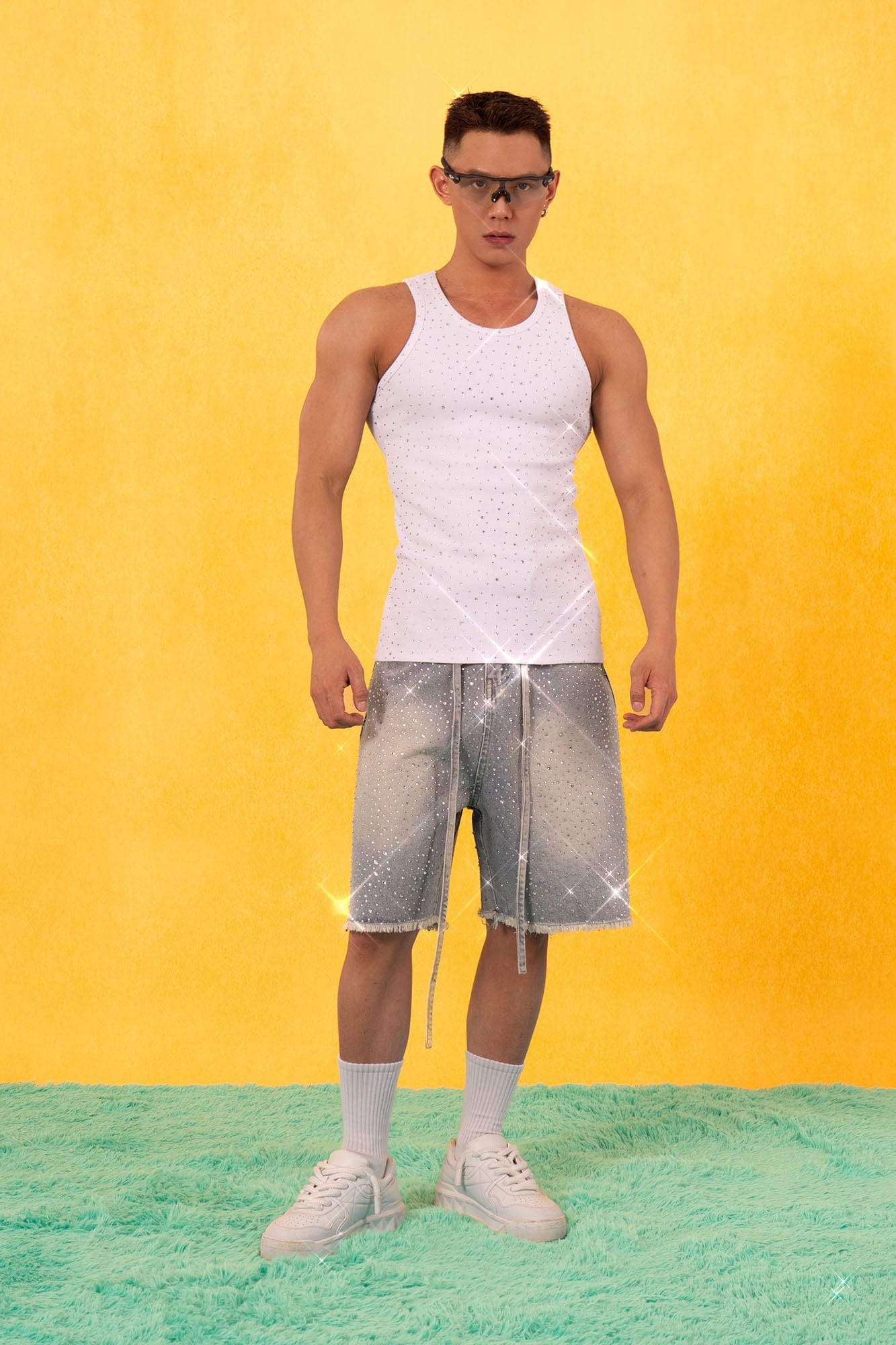 CLP Sparkle Diamond Ribbed Tank Top-Tank Top-S-Black-Free Shipping Leatheretro