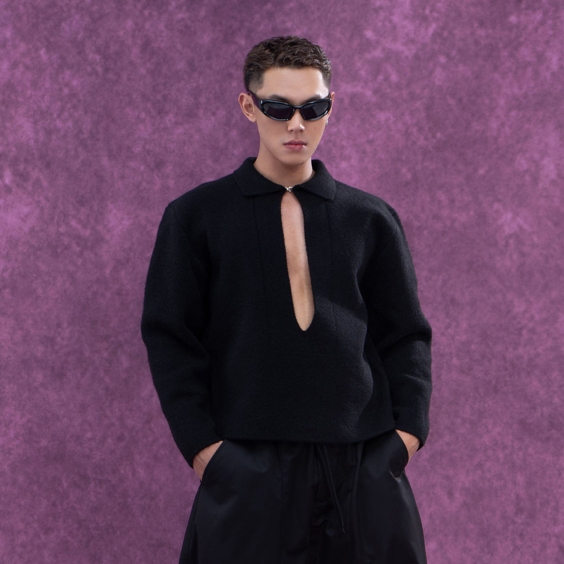 CLP Deep-V Oversized Wool-Blend Pullover-Sweatshirt-M-Gray-Free Shipping Leatheretro